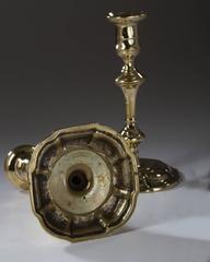 Pair of English Brass Queen Anne Candlesticks