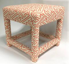 David Hicks Style Quadrille Upholstered Parsons Stool