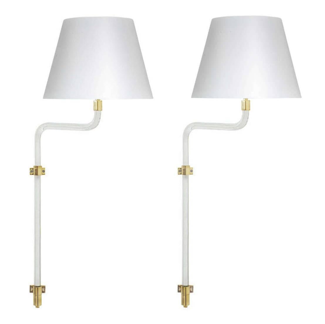 Pair of 1970s Peter Hamburger for Knoll Lucite and Brass Wall Sconces