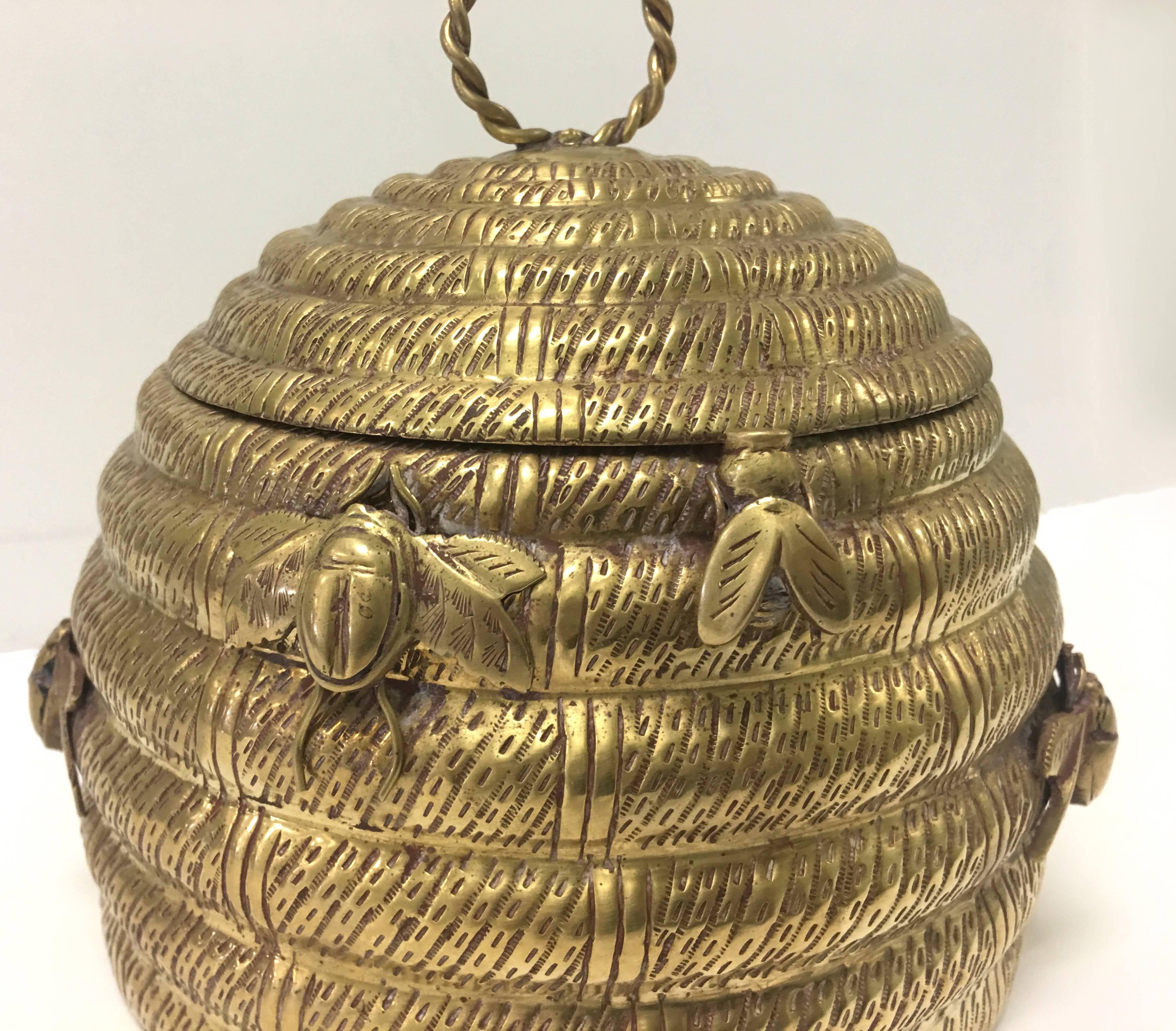 1970s brass beehive lidded container by Mottahedeh.