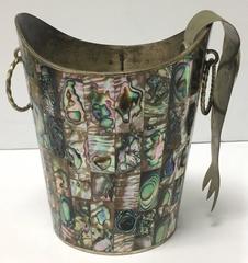 Los Castillo Mexican Abalone and Brass Ice Bucket with Tongs