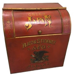 Antique Red Tole Hand-Painted Tea Bin/ Side Table by Bacon Stickney & Co.