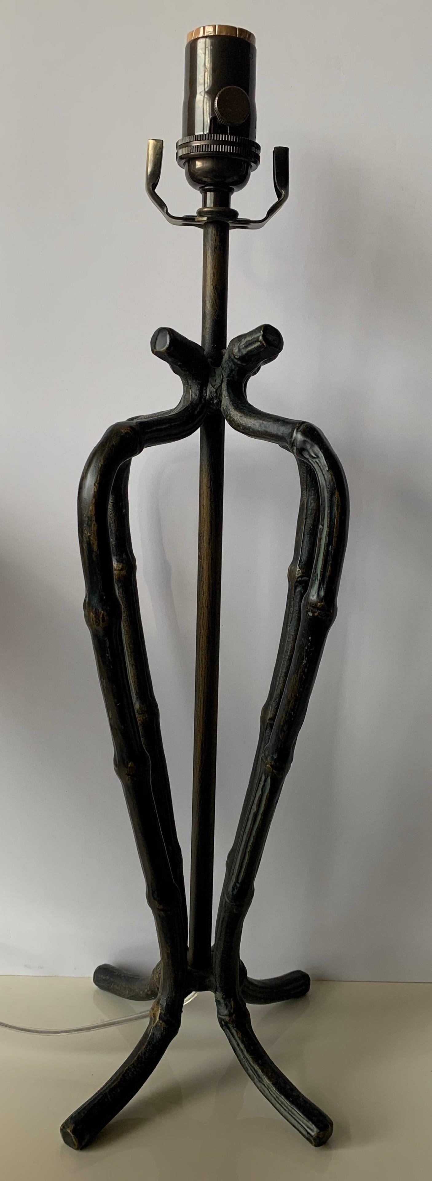 Pair of French Faux Bamboo Patinated Brass Lamps In Good Condition For Sale In Stamford, CT