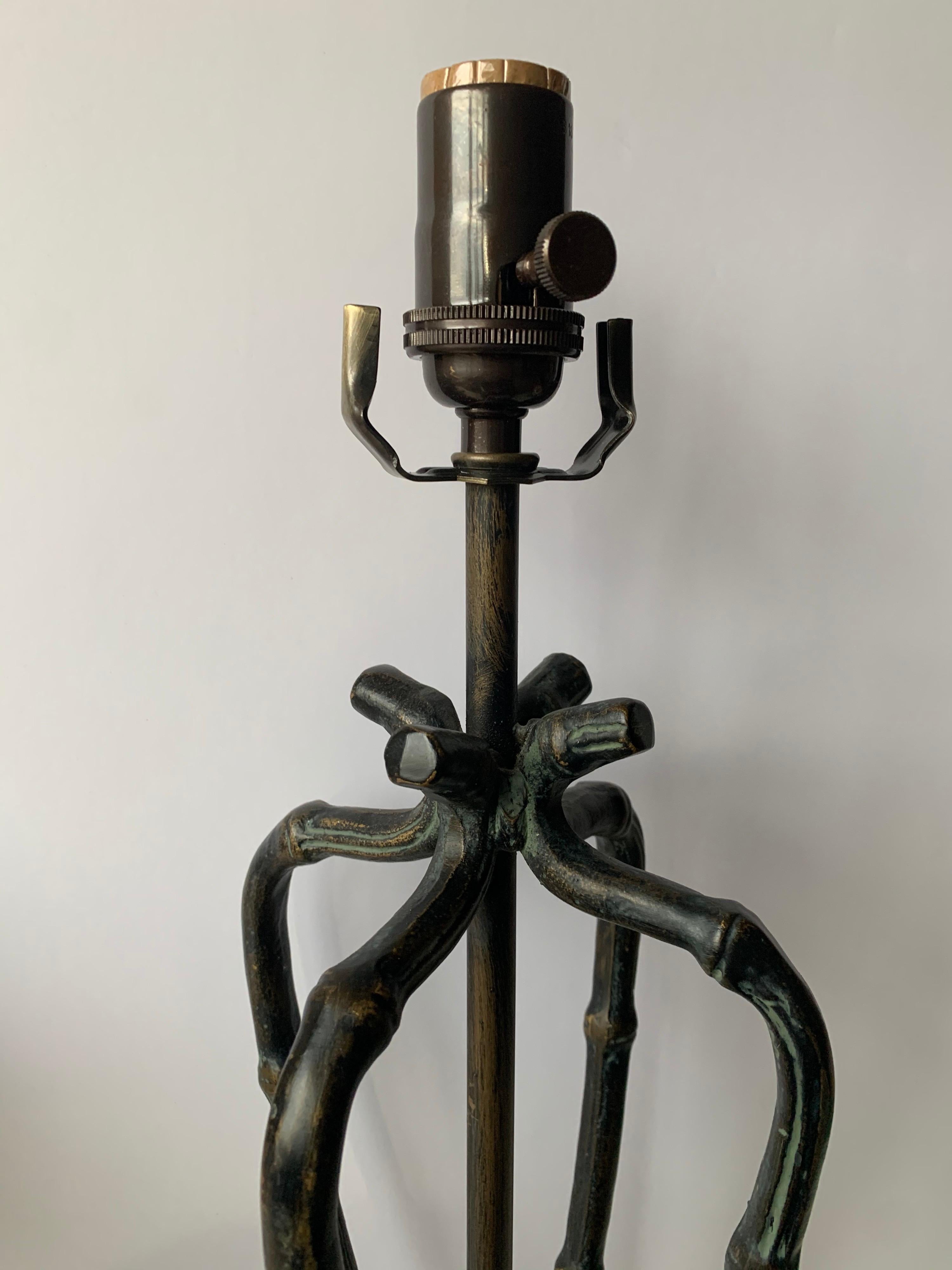 Pair of French Faux Bamboo Patinated Brass Lamps For Sale 2