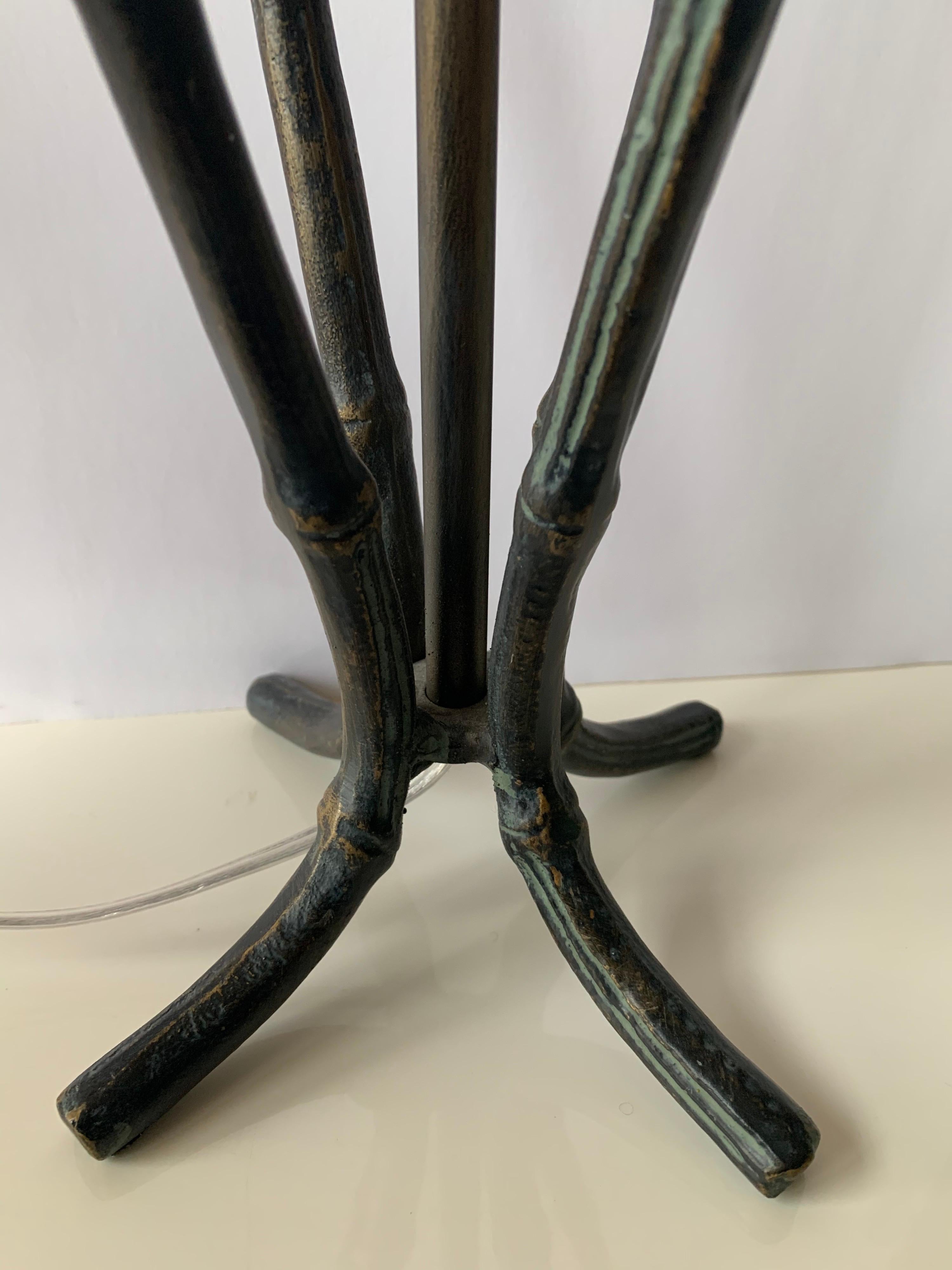 Pair of French Faux Bamboo Patinated Brass Lamps For Sale 4