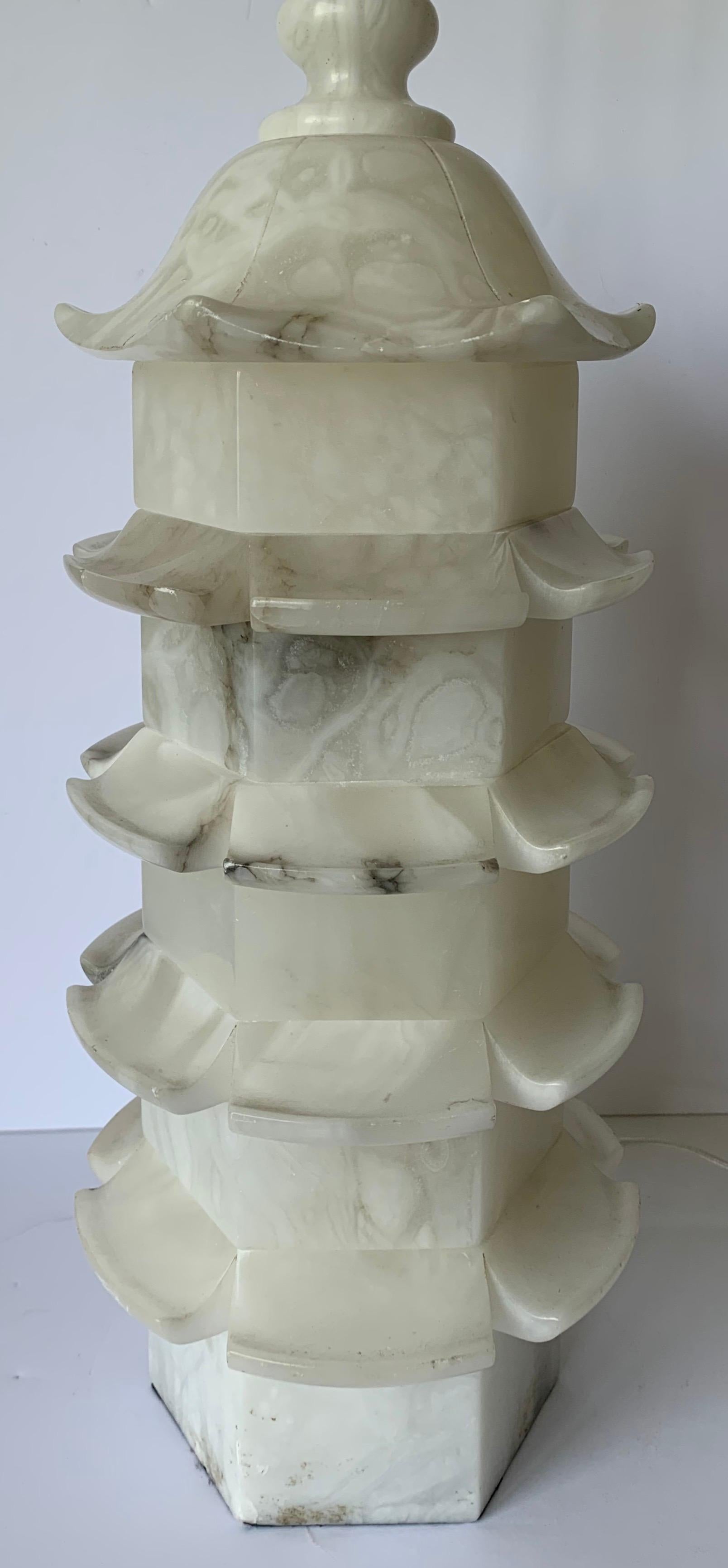 Métal Lampe de table pagode chinoiseries en marbre en vente
