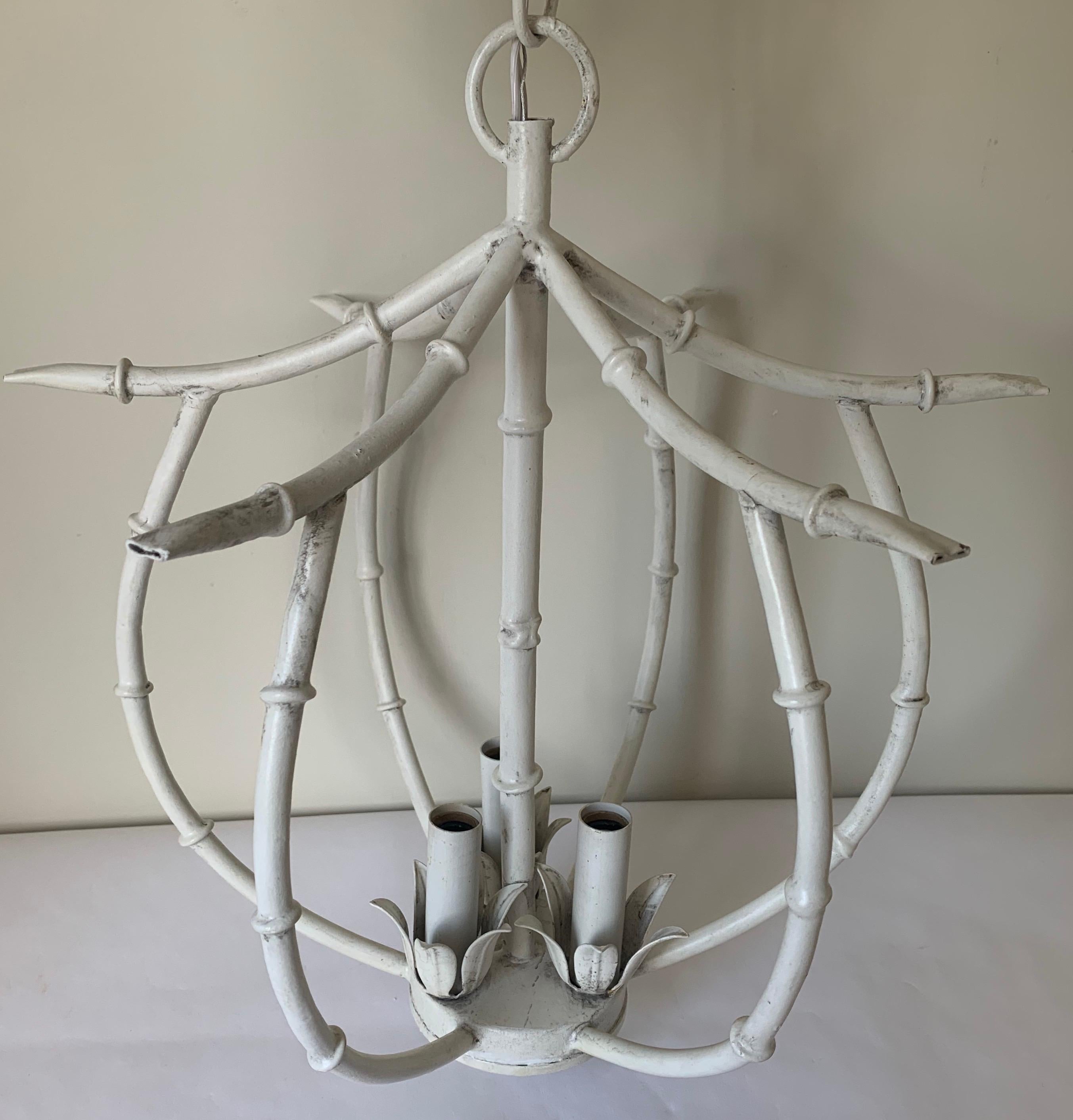 White Chinoiserie Faux Bamboo Chandelier 2