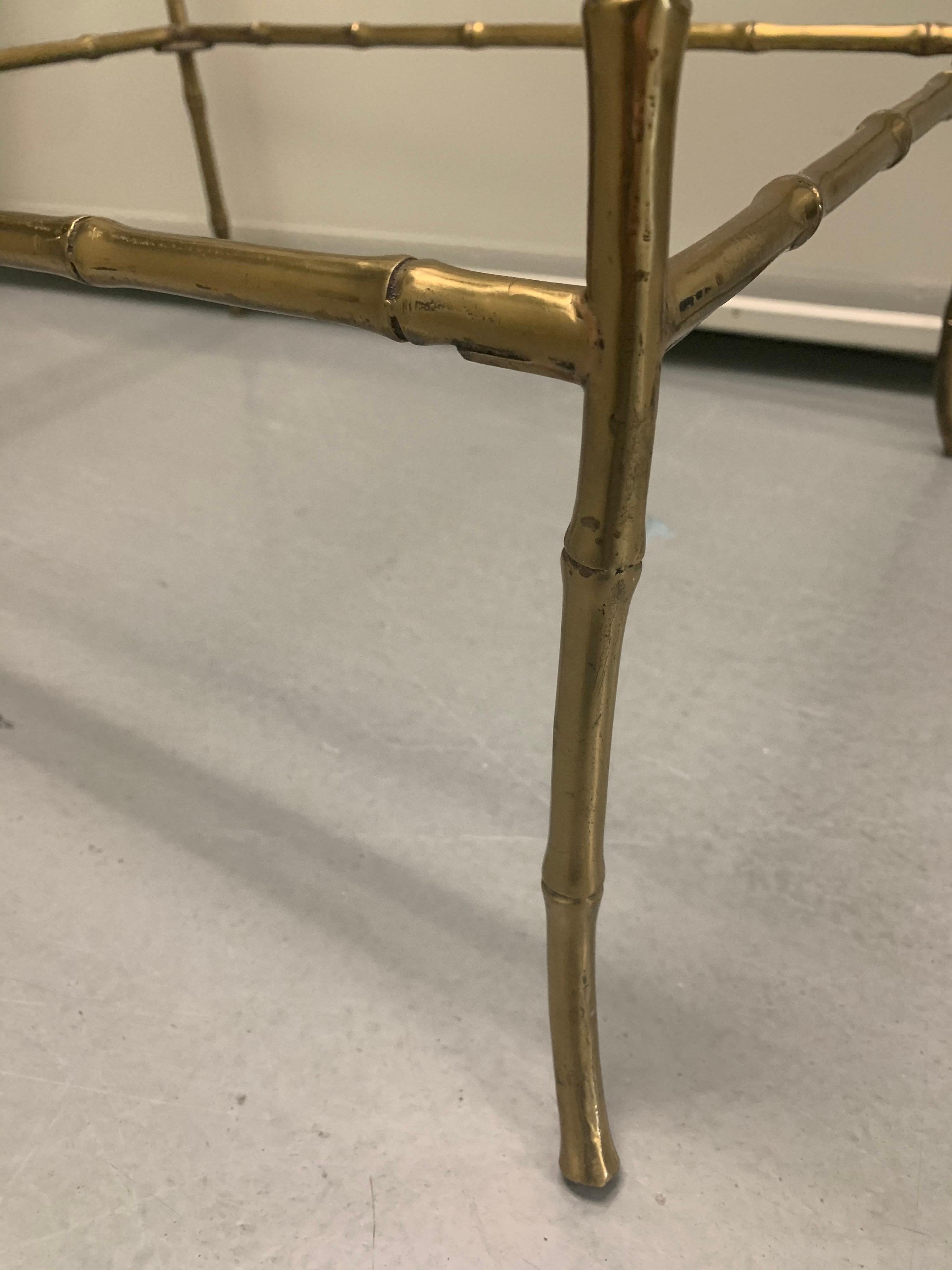 Pair of Brass Faux Bamboo Side Tables In Good Condition In Stamford, CT