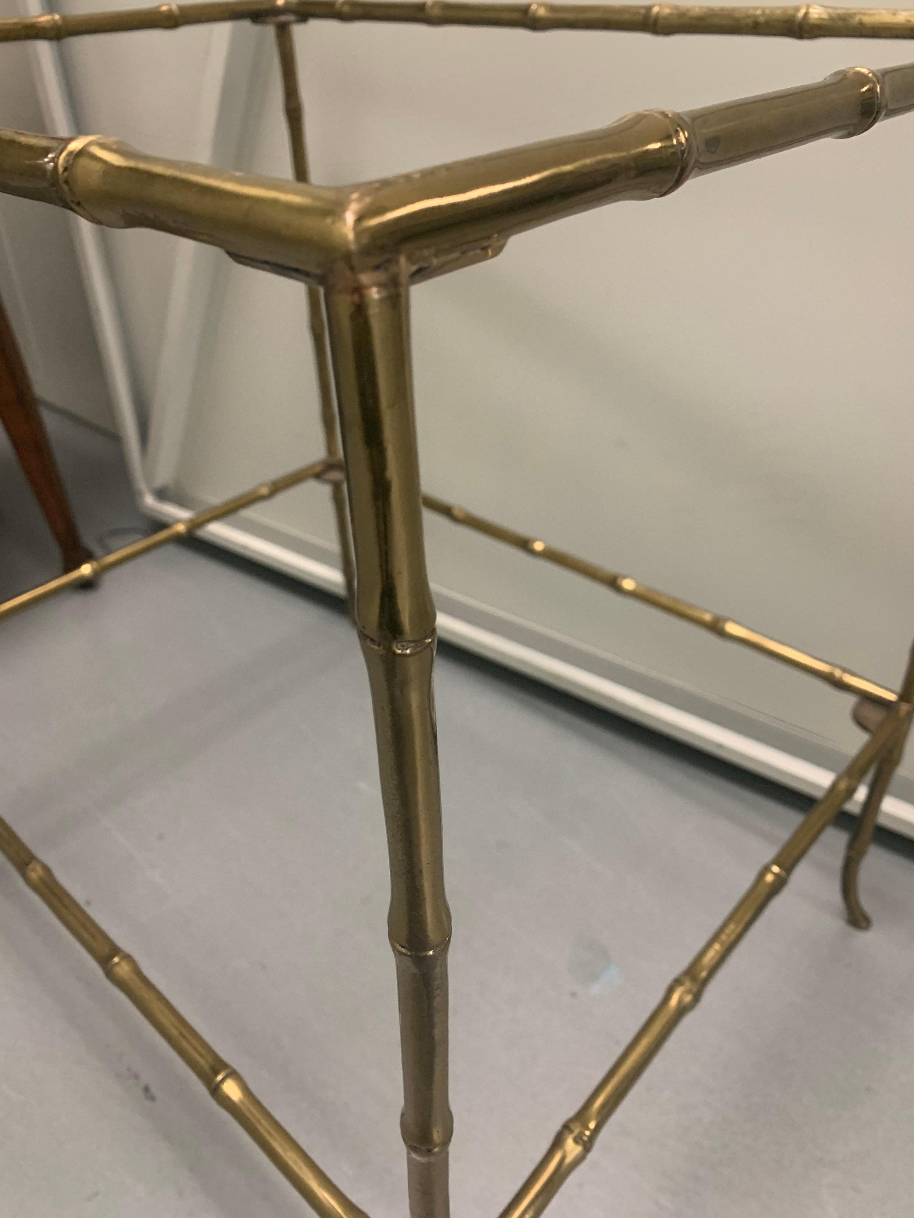 Glass Pair of Brass Faux Bamboo Side Tables