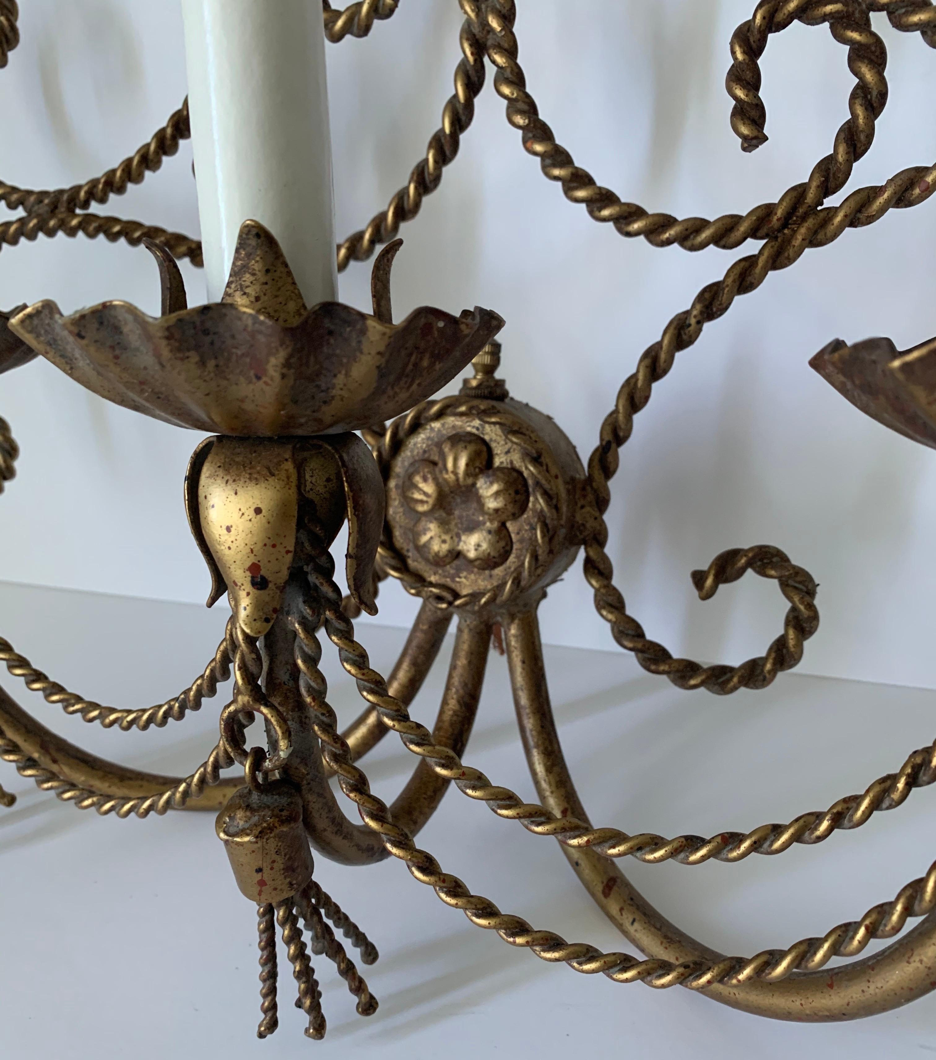 Hollywood Regency Italian Gilt Metal Rope and Tassel Scones, Pair 2