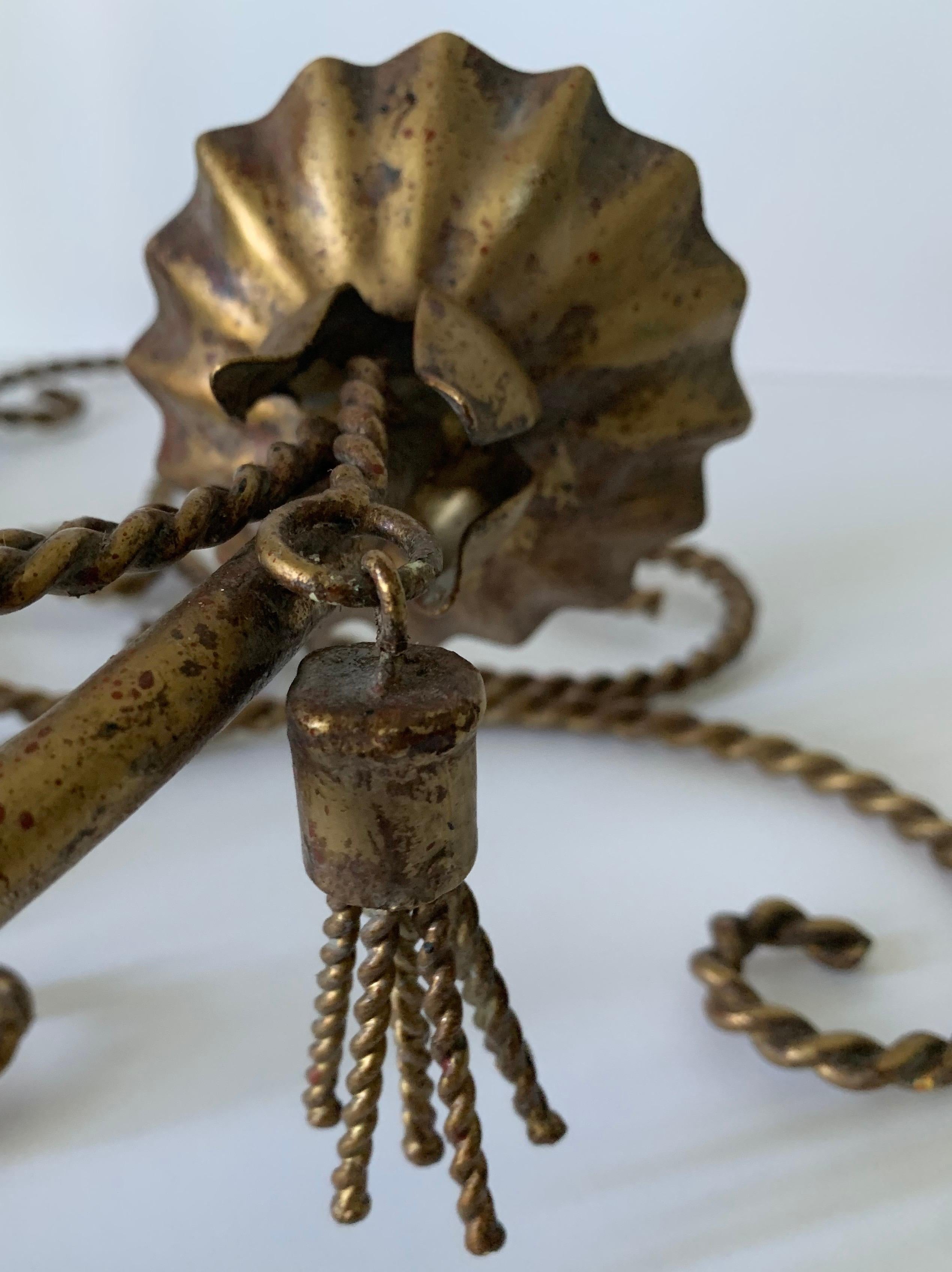 Hollywood Regency Italian Gilt Metal Rope and Tassel Scones, Pair 4