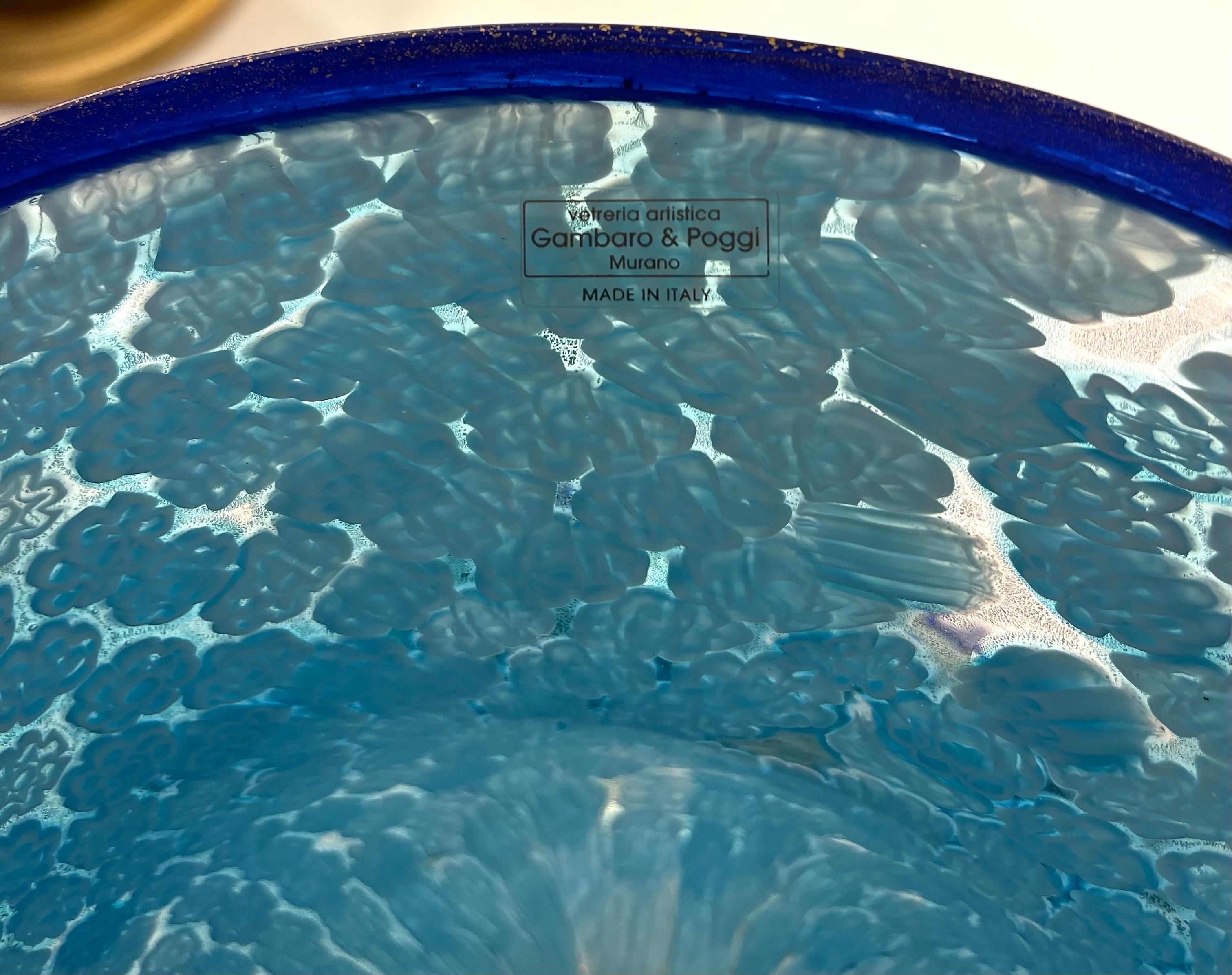 Murano Gambaro & Poggi Blown Glass Blue Millefiori Footed Bowl For Sale 7