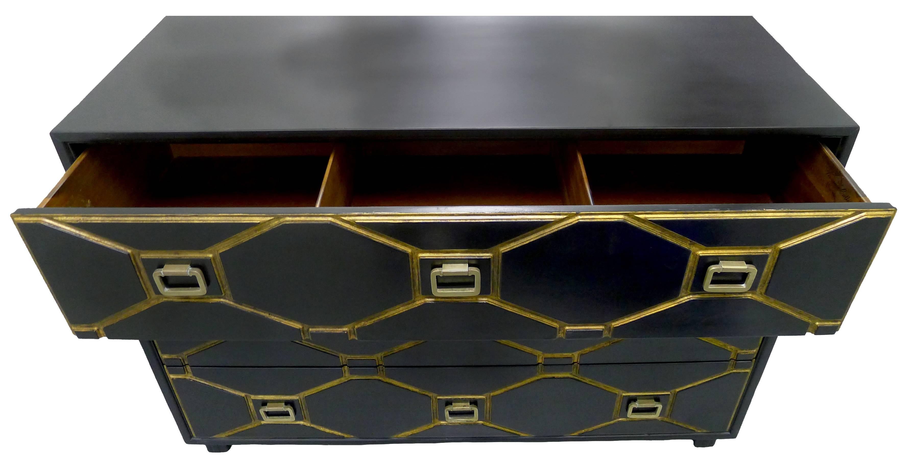 Hollywood Regency Dorothy Draper Black and Gold Viennese Collection By Henredon Dresser