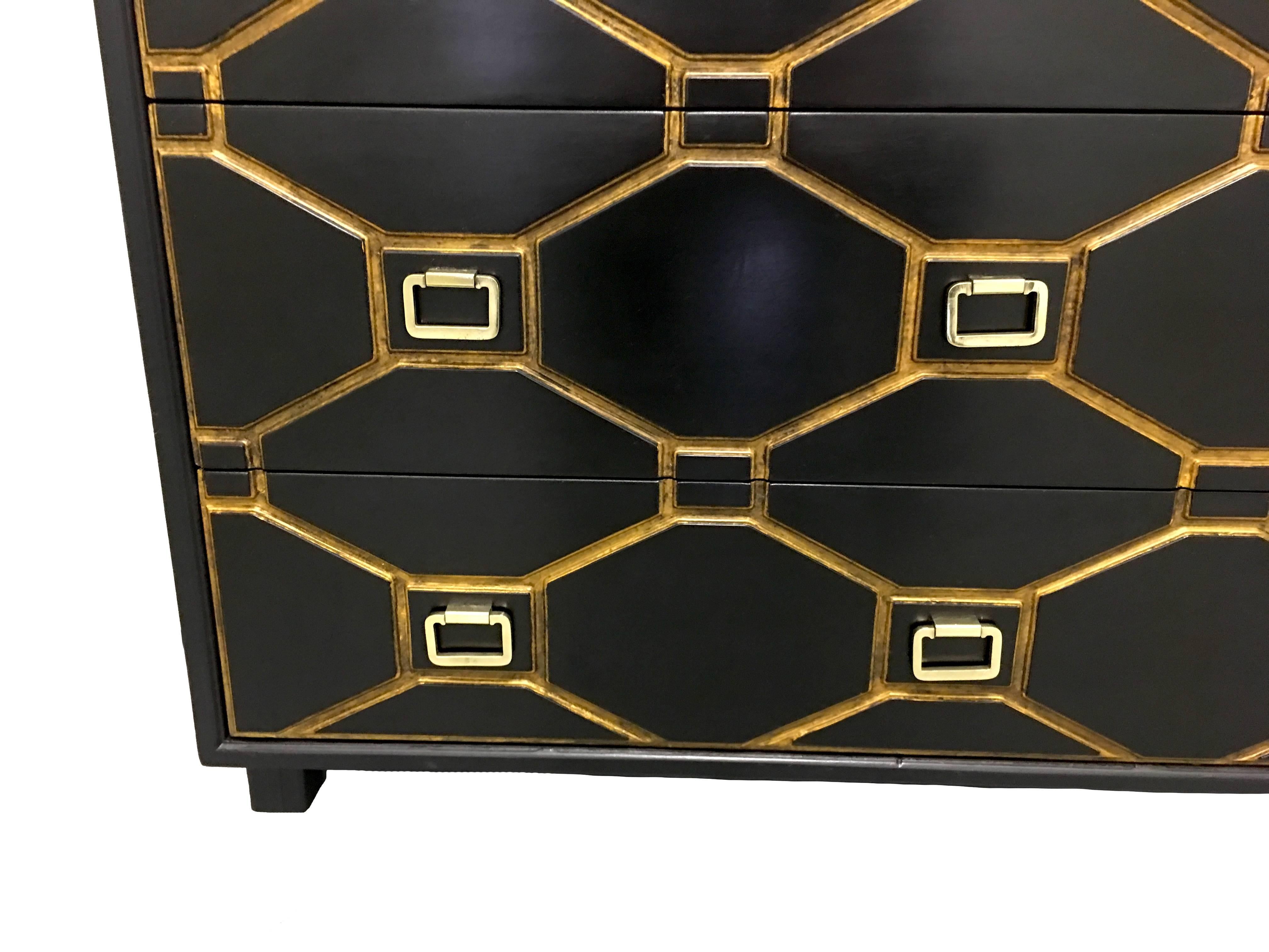 American Dorothy Draper Black and Gold Viennese Collection By Henredon Dresser