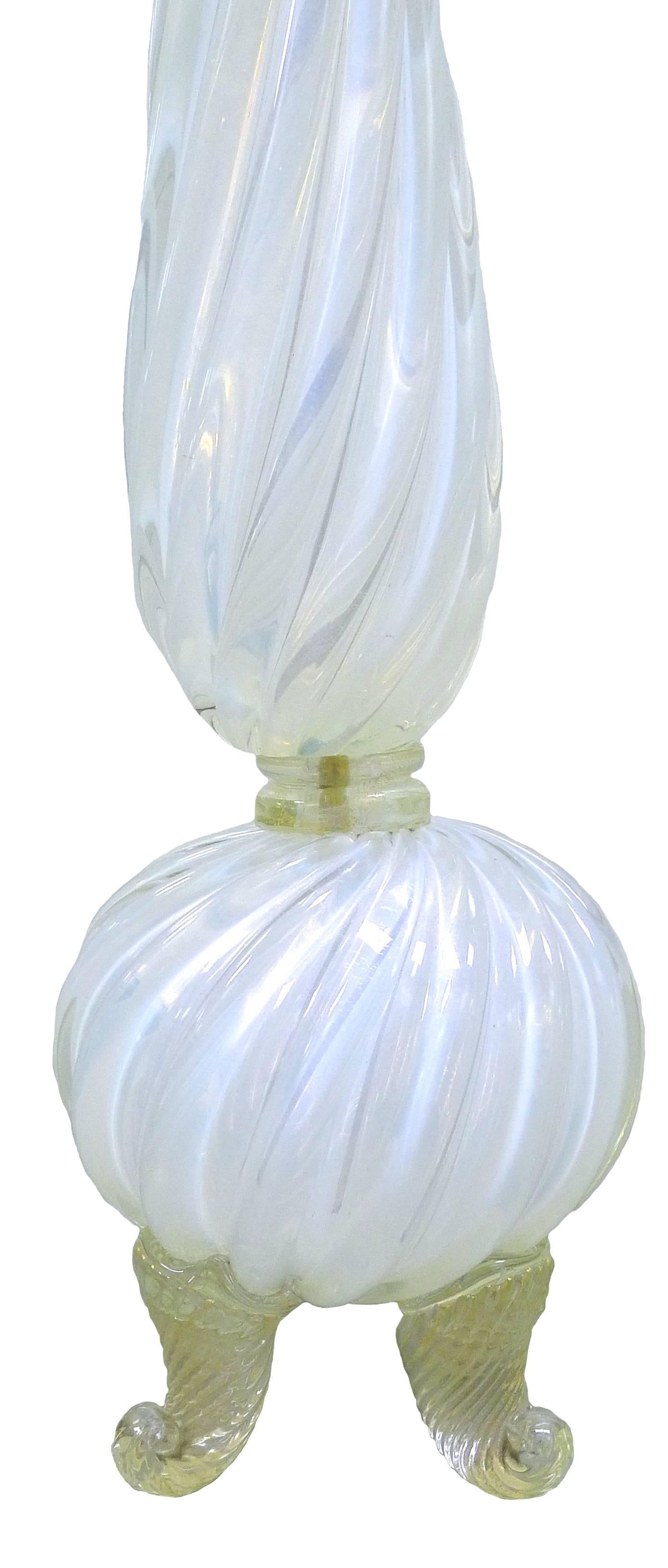 Hollywood Regency Pair of Mid-Century Opalescent Murano Glass Lamps