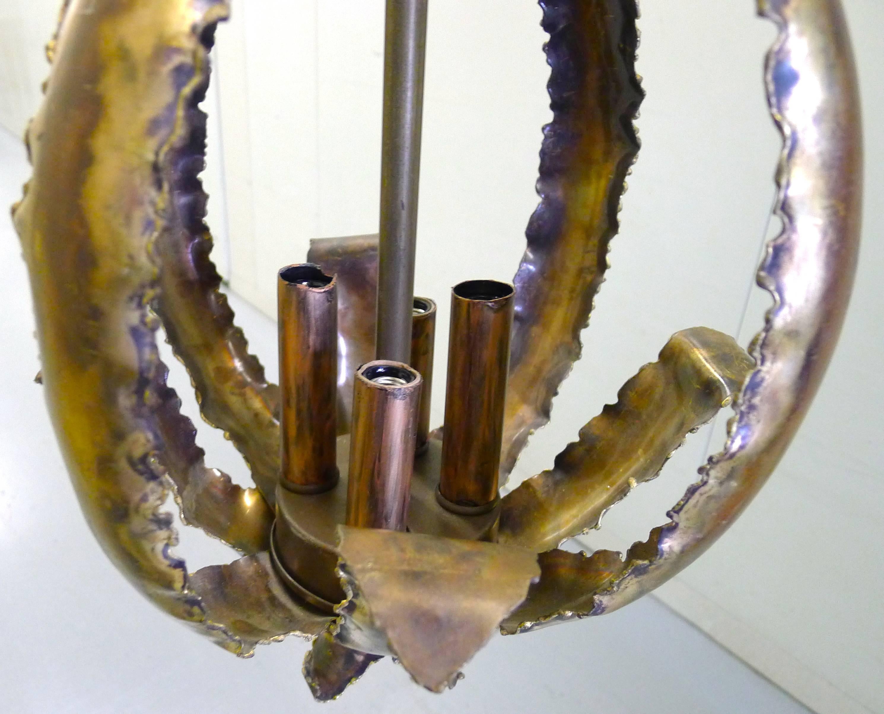 American 1970s Tom Greene for Feldman Brutalist Metal Chandelier