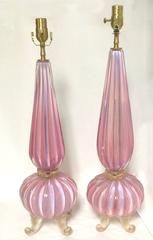 Pair of Mid-Century Pink Murano Footed Lamps