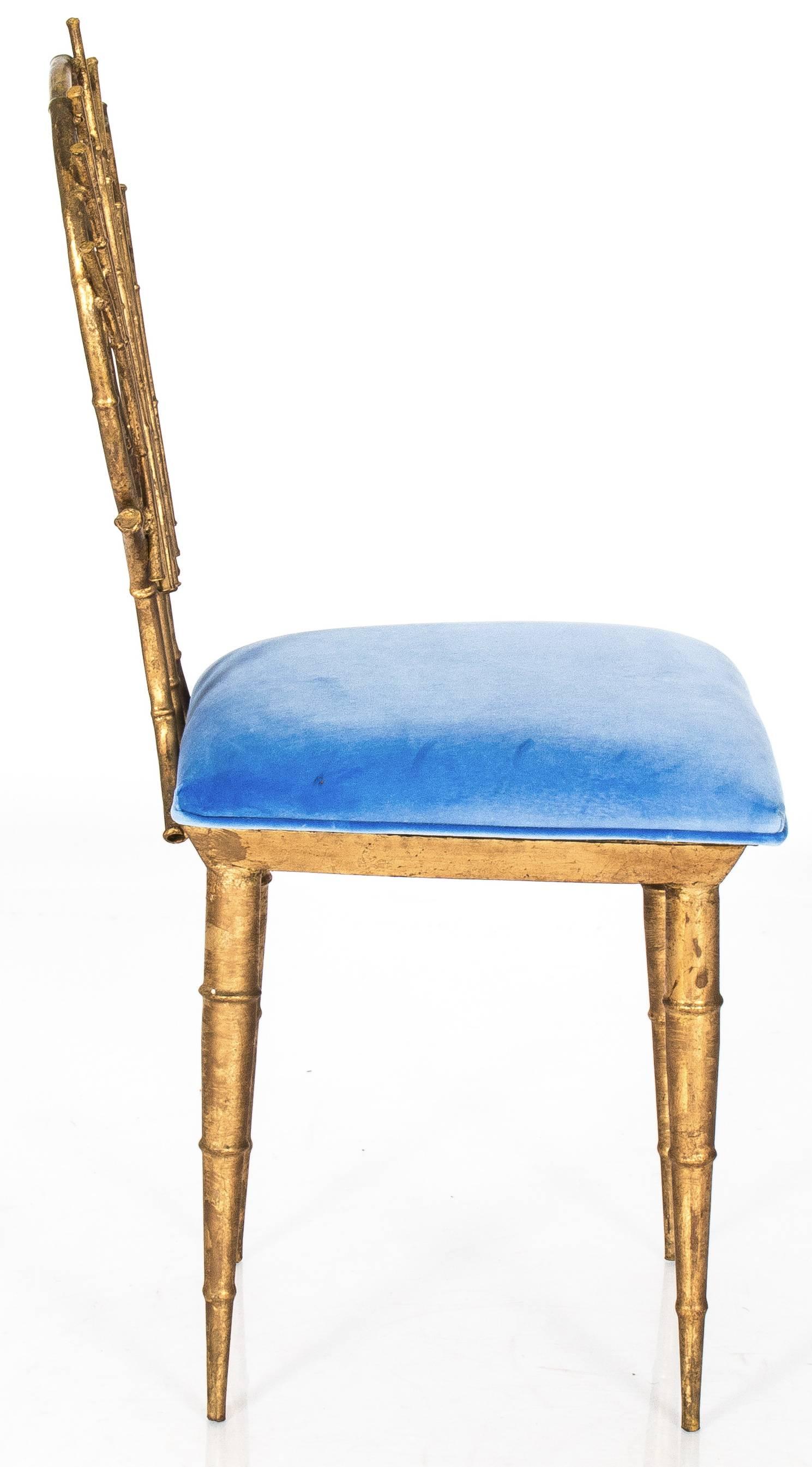 American 1960s Pair of Petite Chinoiserie Gold Gilt Bamboo Style Chairs