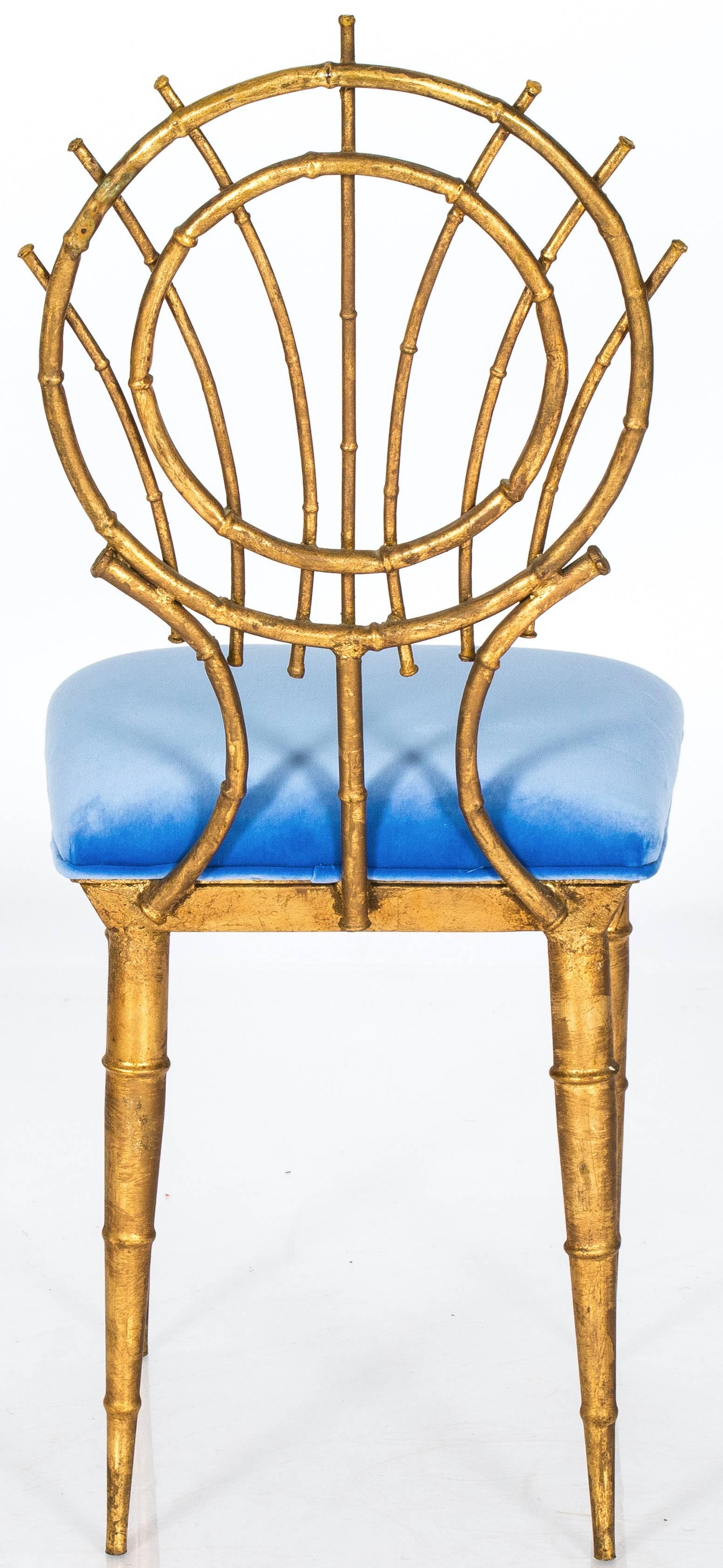 1960s Pair of Petite Chinoiserie Gold Gilt Bamboo Style Chairs In Good Condition In Stamford, CT