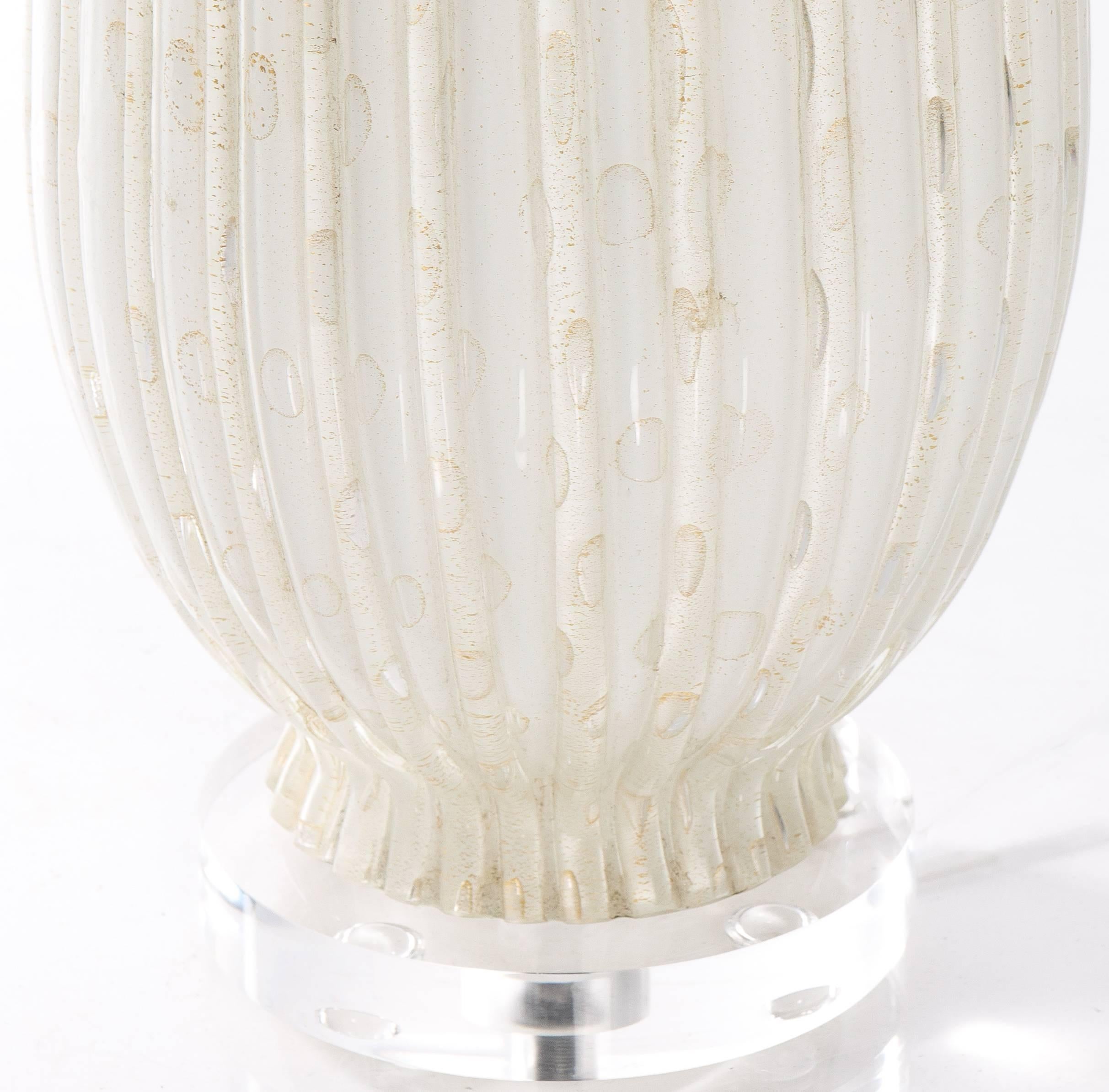 Pair of Mid-Century Monumental Tall Murano White Lamps 1