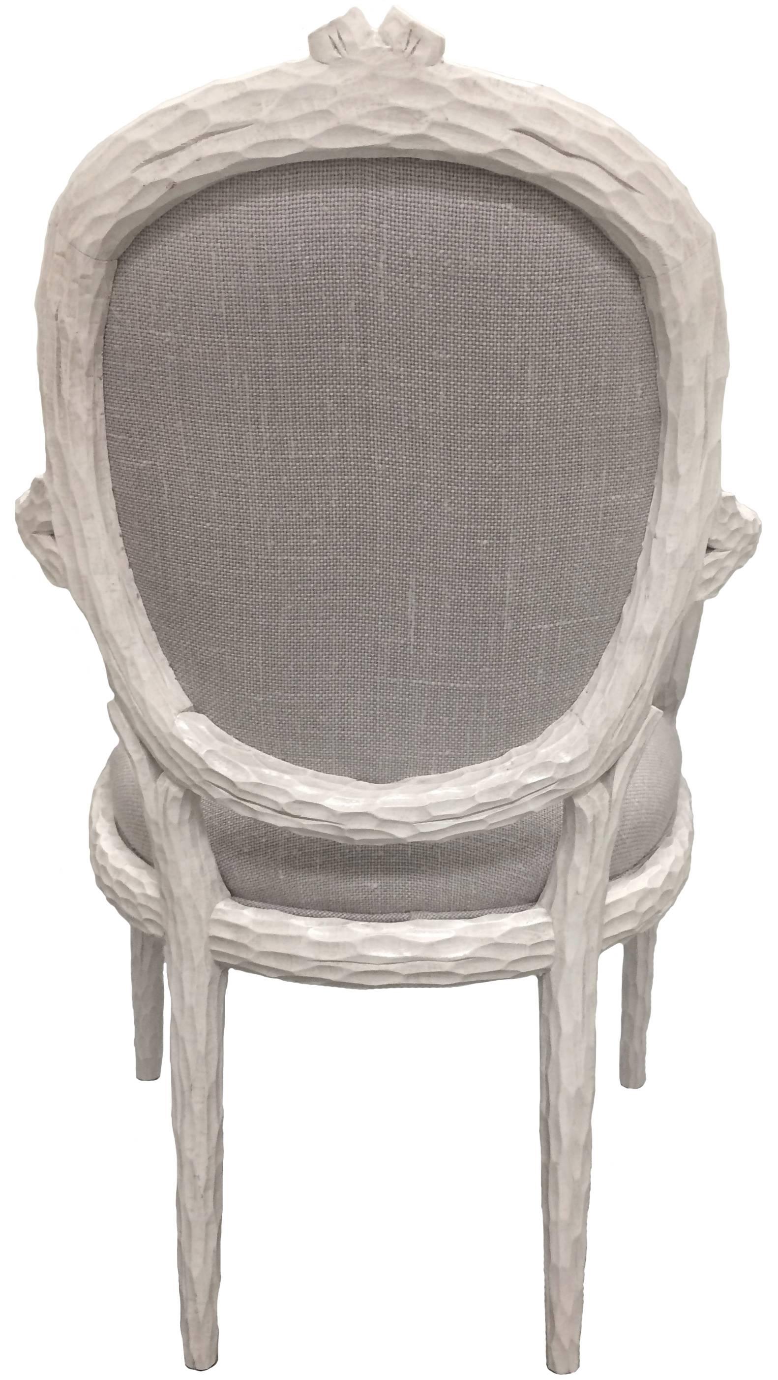 Rustic Painted White Faux-Bois Armchairs, Pair