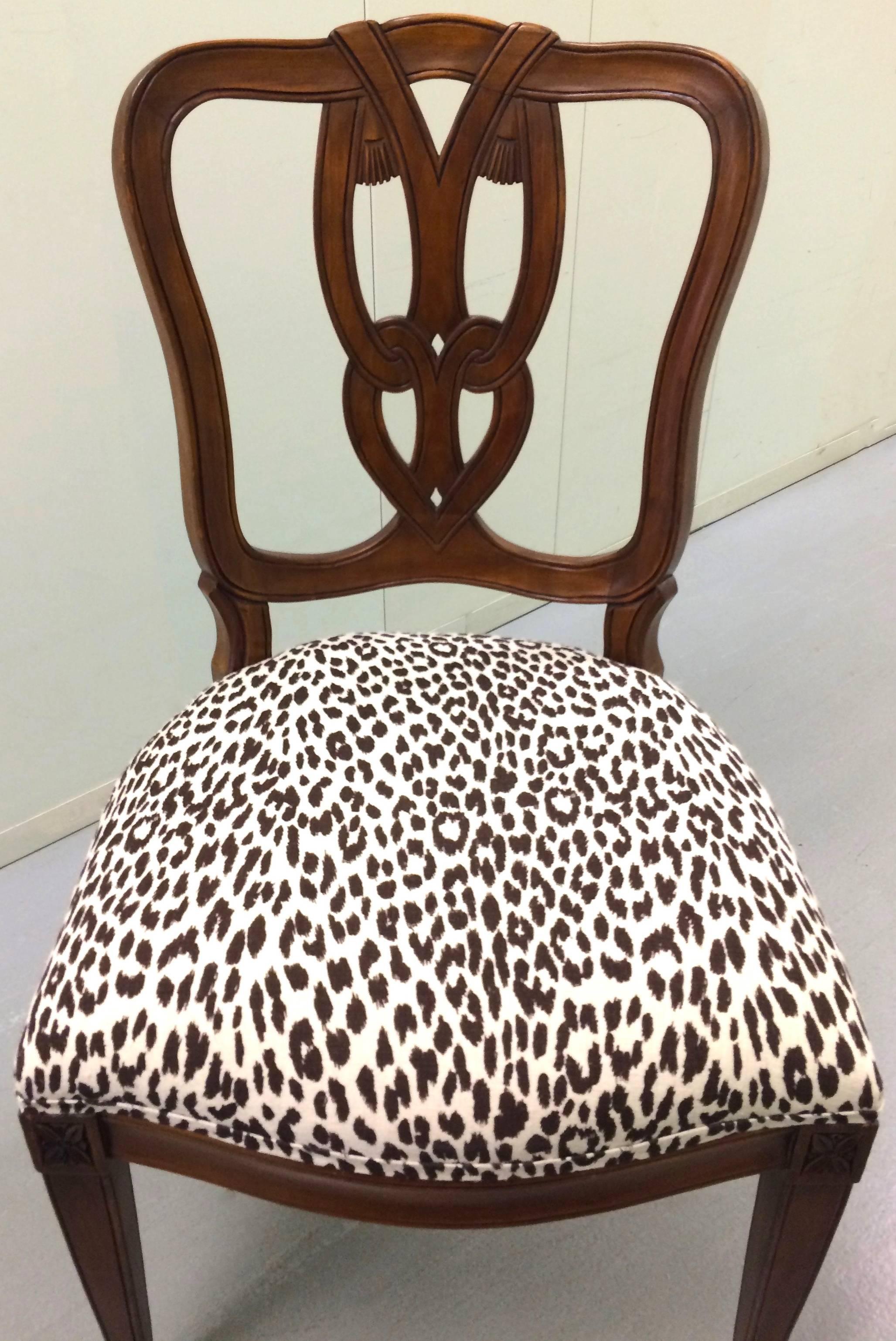 American Pair of Hollywood Regency Tassel-Motif Leopard Chairs