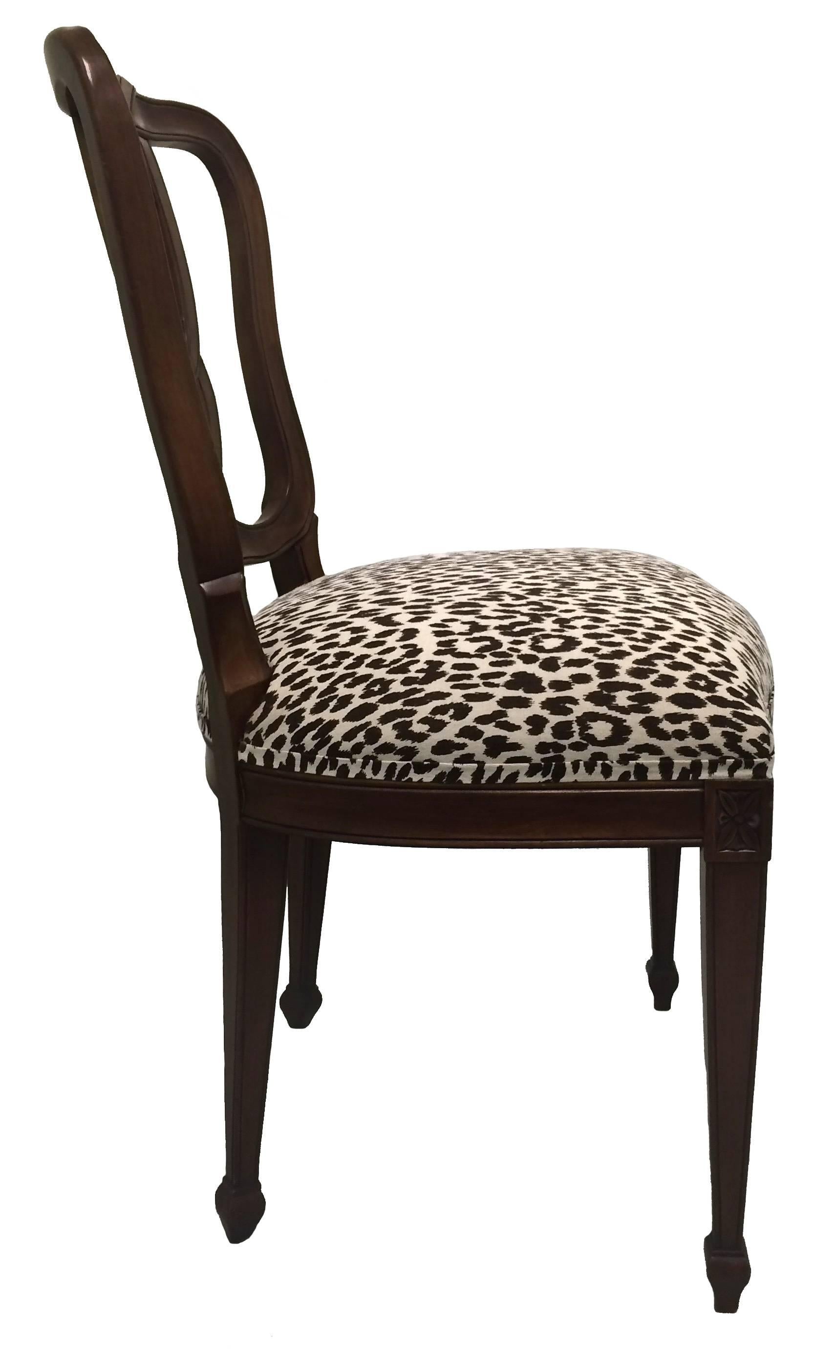 Carved Pair of Hollywood Regency Tassel-Motif Leopard Chairs