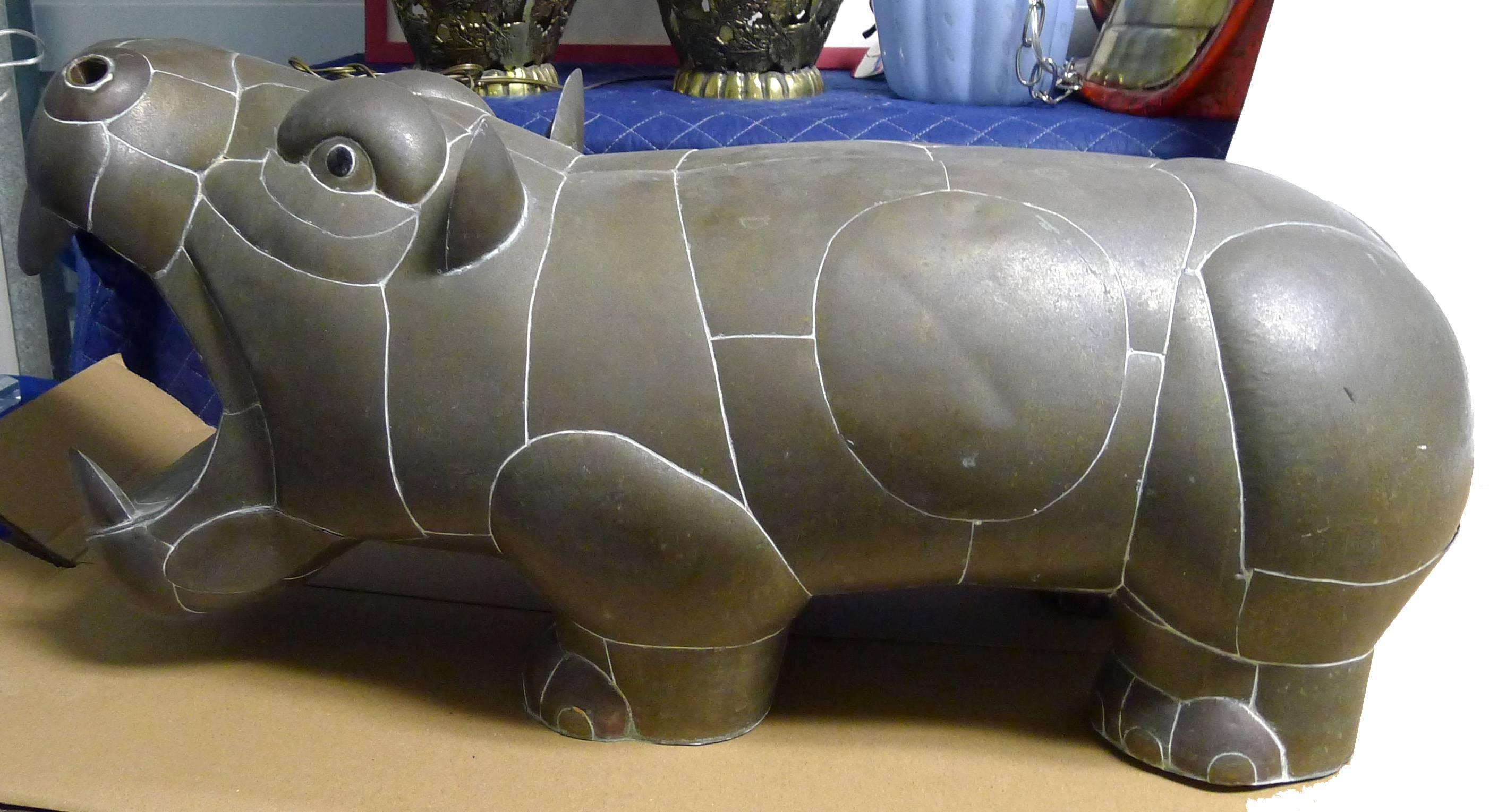 Mexican 1970s Sergio Bustamante Patchwork Metal Hippo