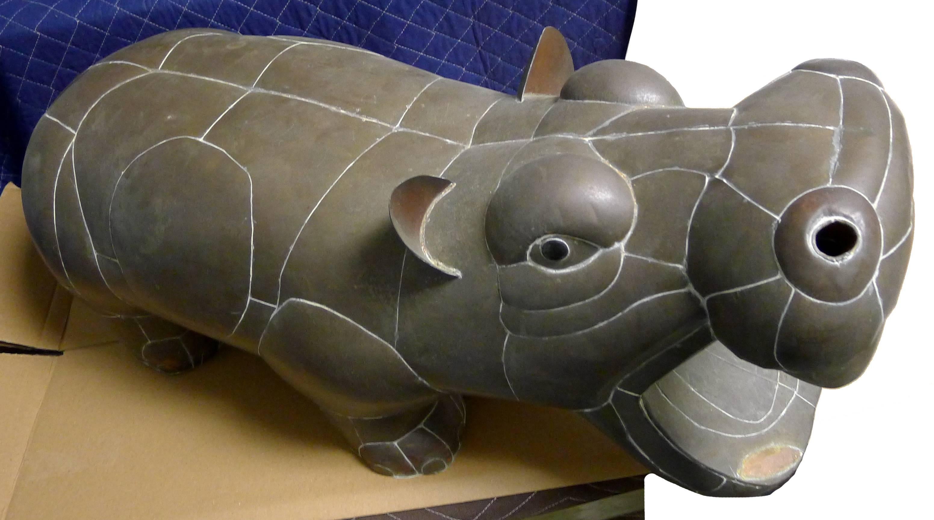 1970s Sergio Bustamante Patchwork Metal Hippo In Good Condition In Stamford, CT