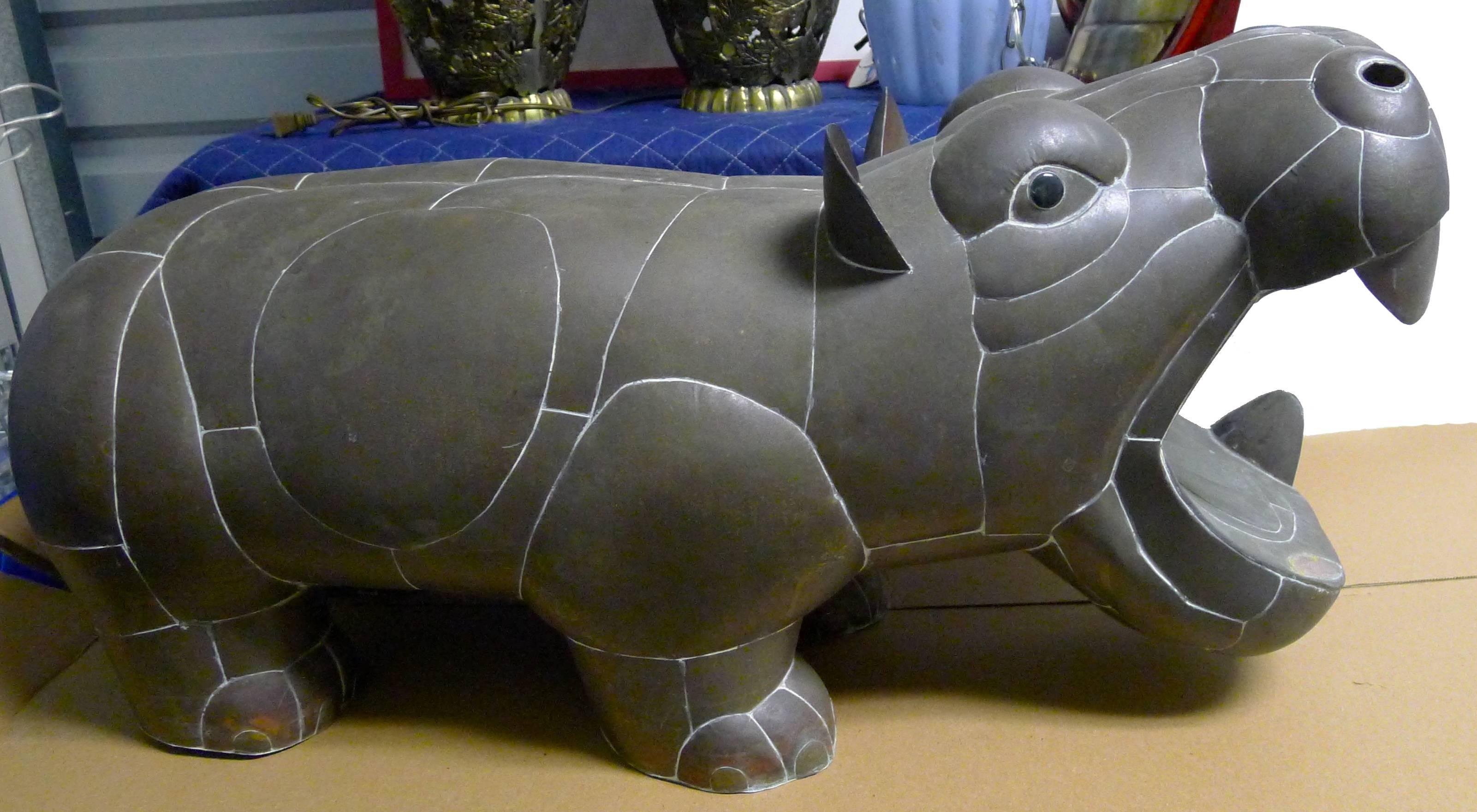 20th Century 1970s Sergio Bustamante Patchwork Metal Hippo