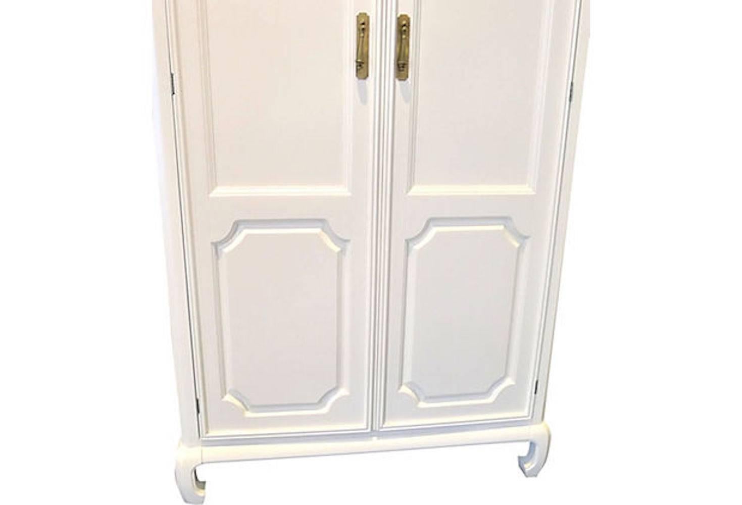 American 1960s White Pagoda Style Chinoiserie Armoire/Cabinet