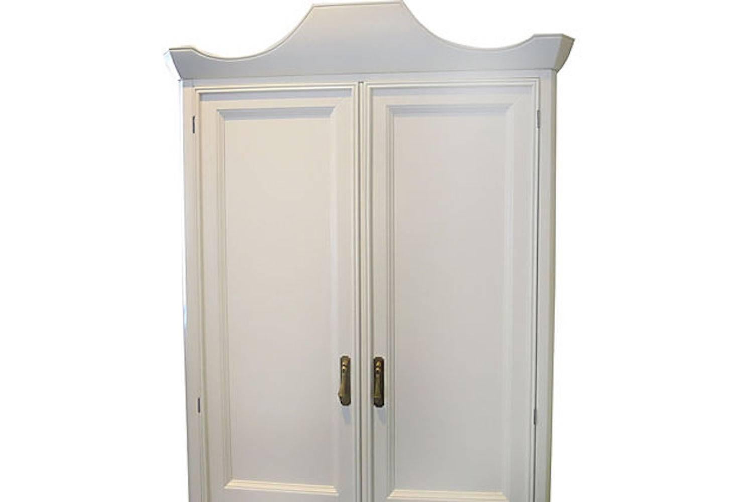 Painted 1960s White Pagoda Style Chinoiserie Armoire/Cabinet