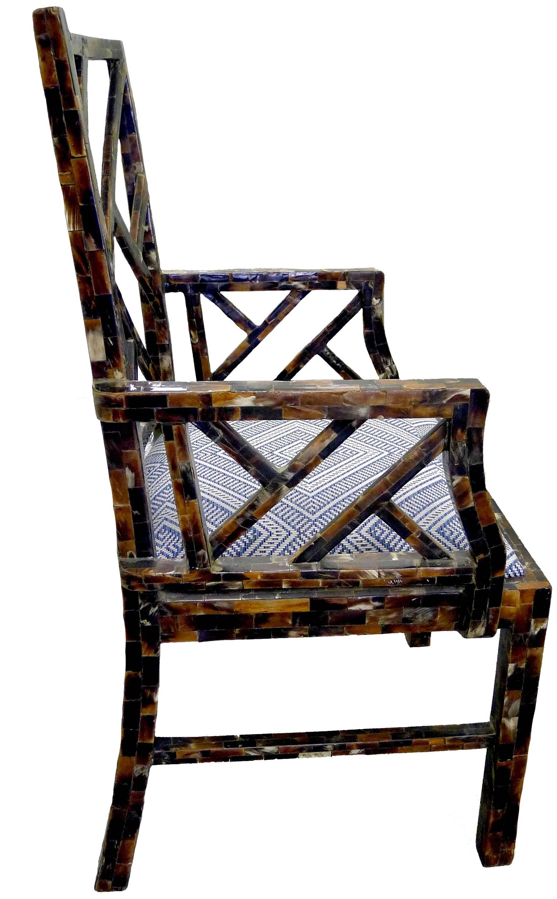 Colombian 1970s Enrique Garcel Chippendale-Style Tessellated Horn Chair
