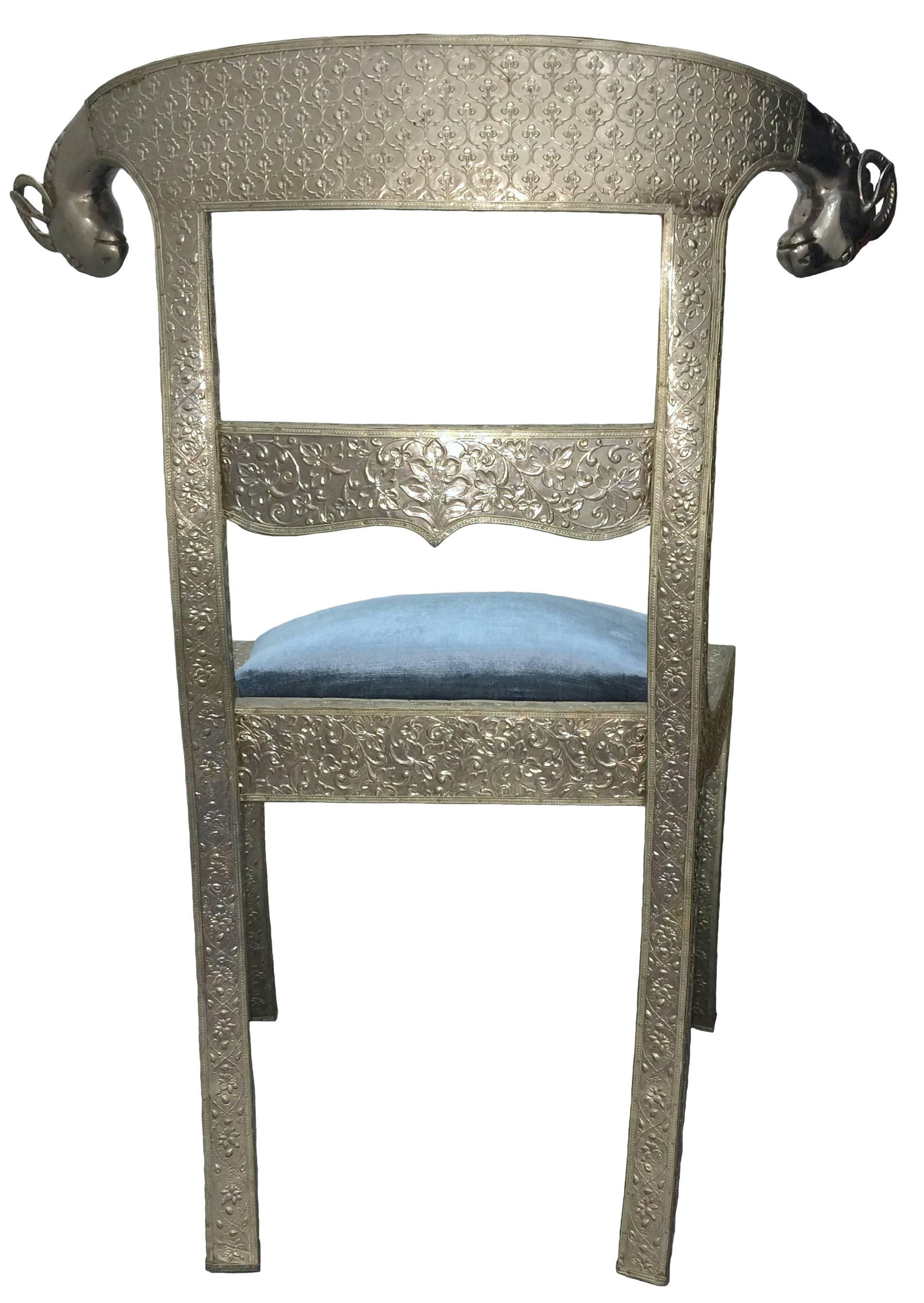 Pressed Indian Repoussé Ram's Head Side Chair