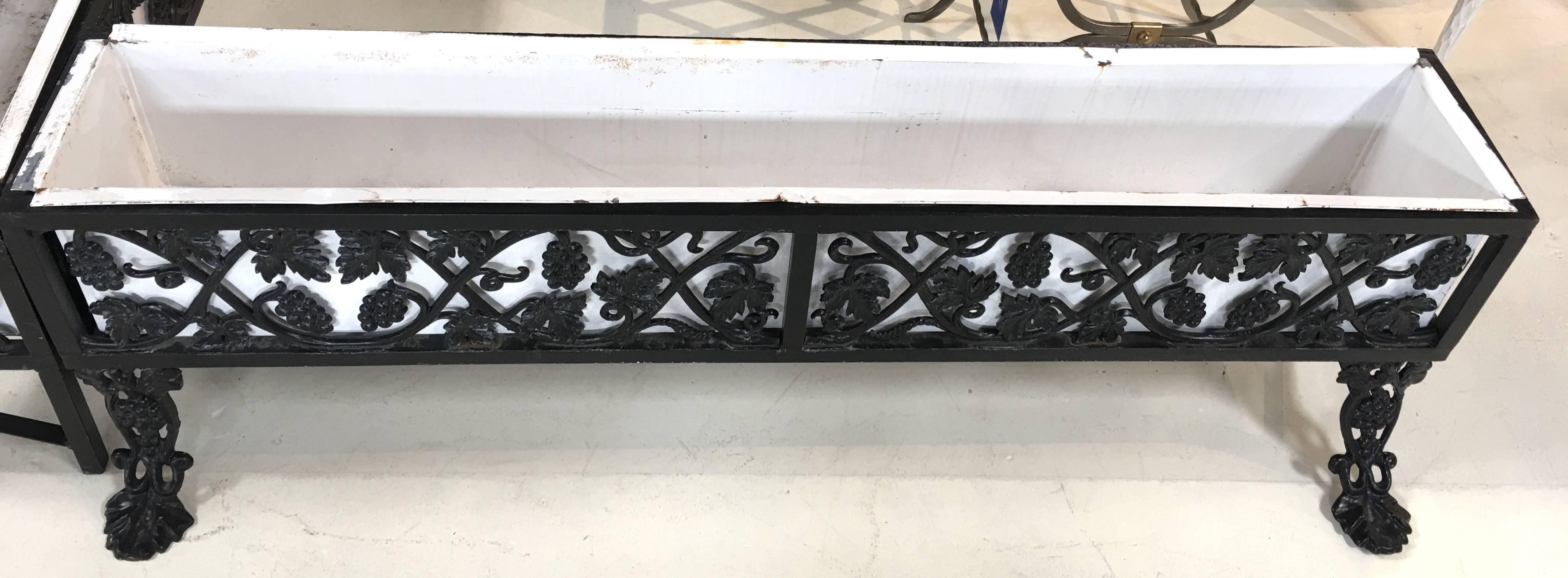 Pair of 19th Century Black Cast Iron Box Planters In Good Condition In Stamford, CT
