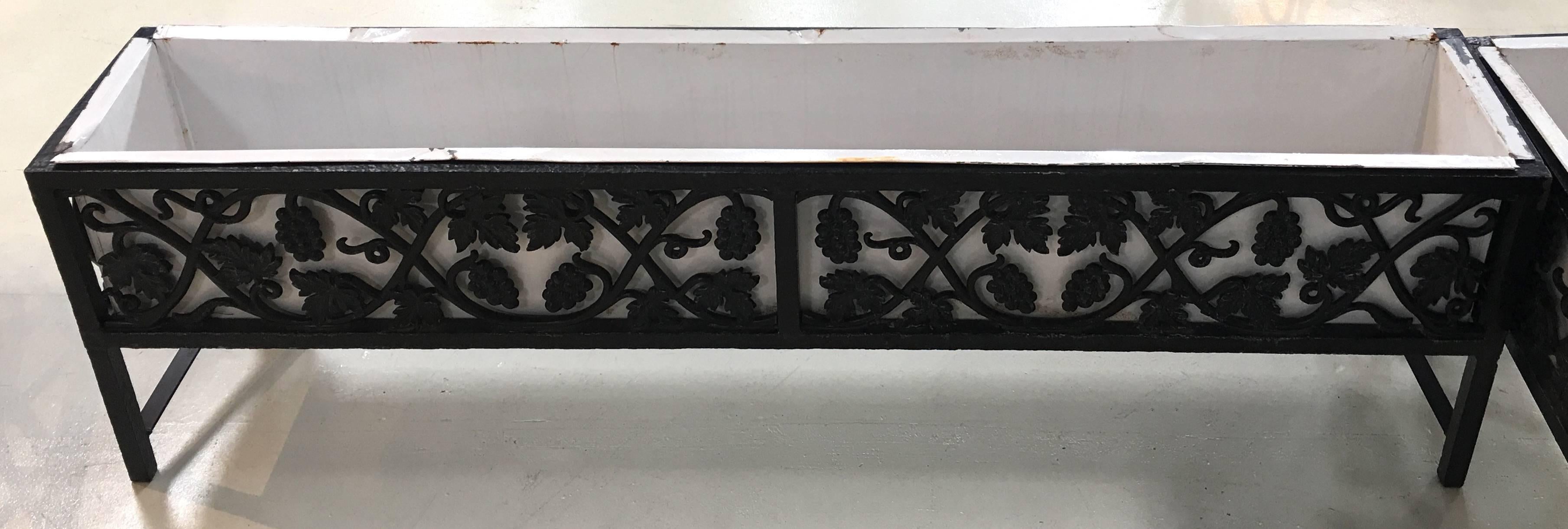 Pair of 19th Century Black Cast Iron Box Planters 1