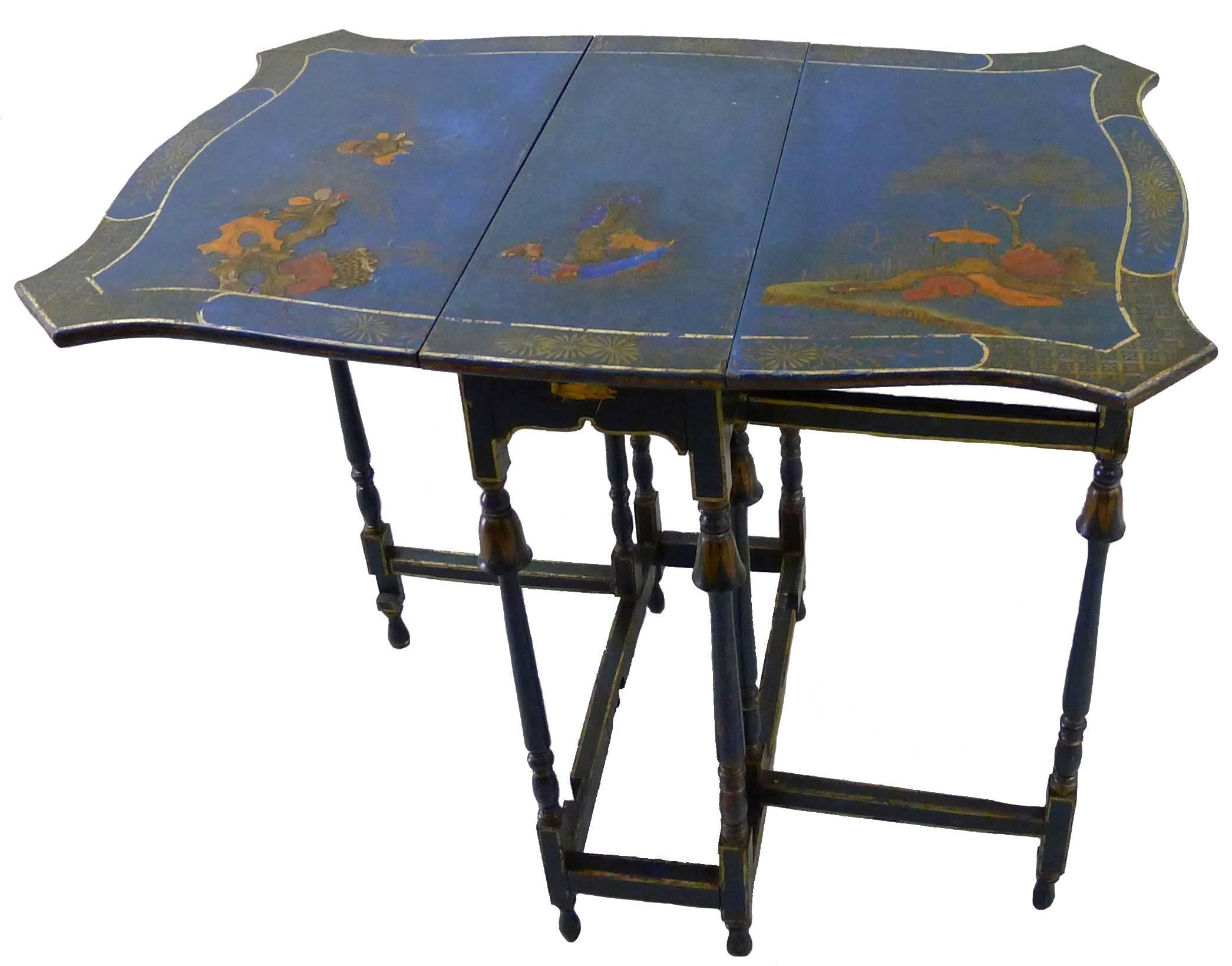 Painted Chinese Export-Style Chinoiserie Gate-Leg Drop Leaf Tea Table For Sale
