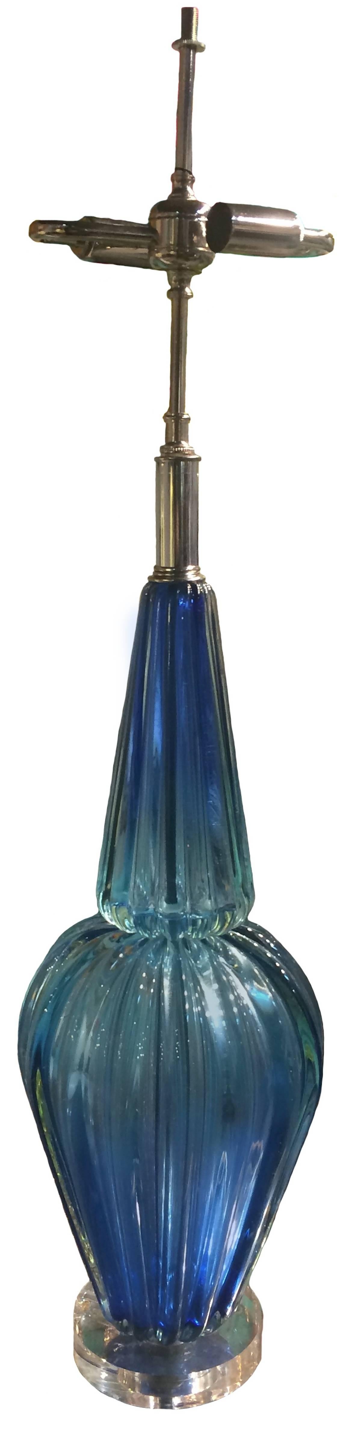 Mid-Century Modern Mid-Century Murano Seguso Blue Glass Lamp