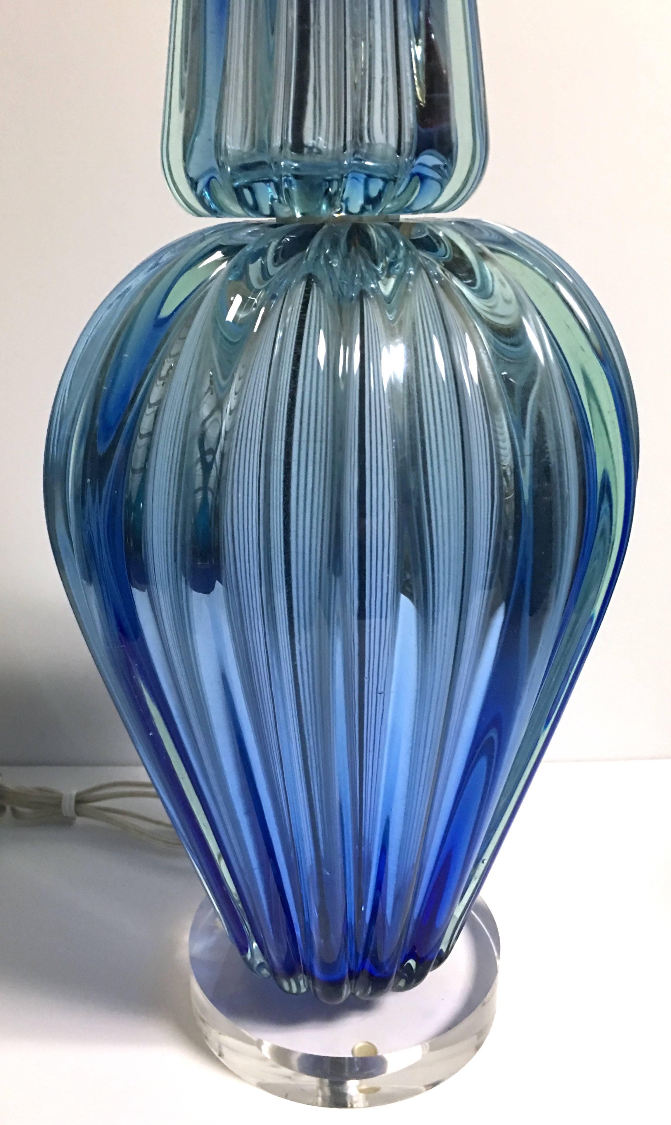 Italian Mid-Century Murano Seguso Blue Glass Lamp