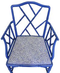 Faux-Bamboo Blue Painted Armchairs, Pair