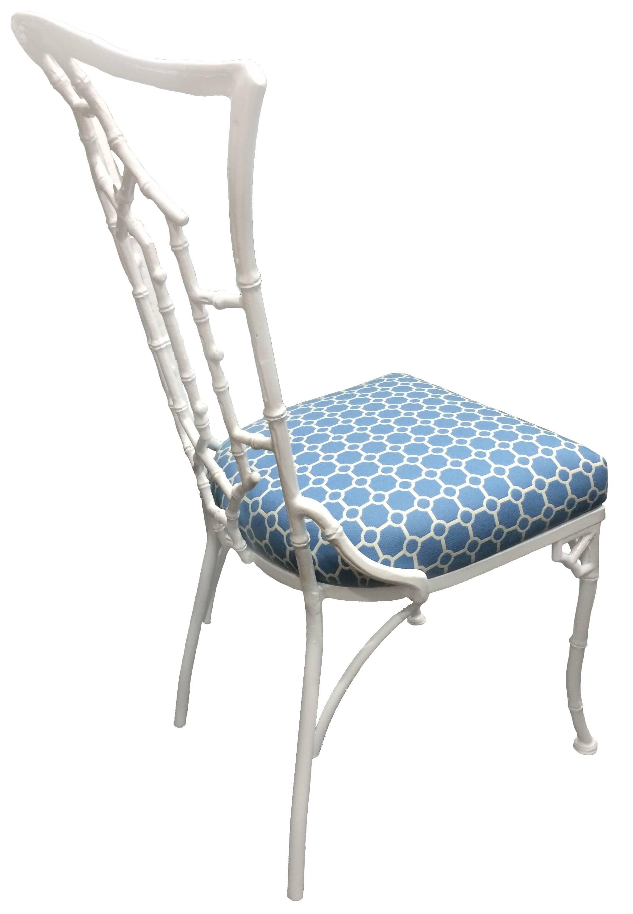 White Metal Chinoiserie Pagoda Chairs, Pair In Excellent Condition In Stamford, CT