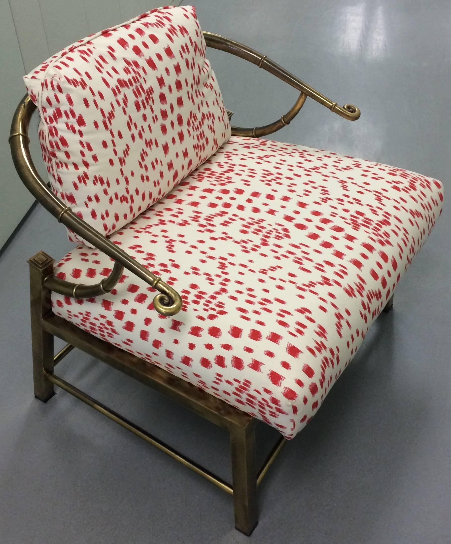 Mastercraft Brass Horseshoe Brunschwig Les Touches Upholstered Chair In Excellent Condition In Stamford, CT