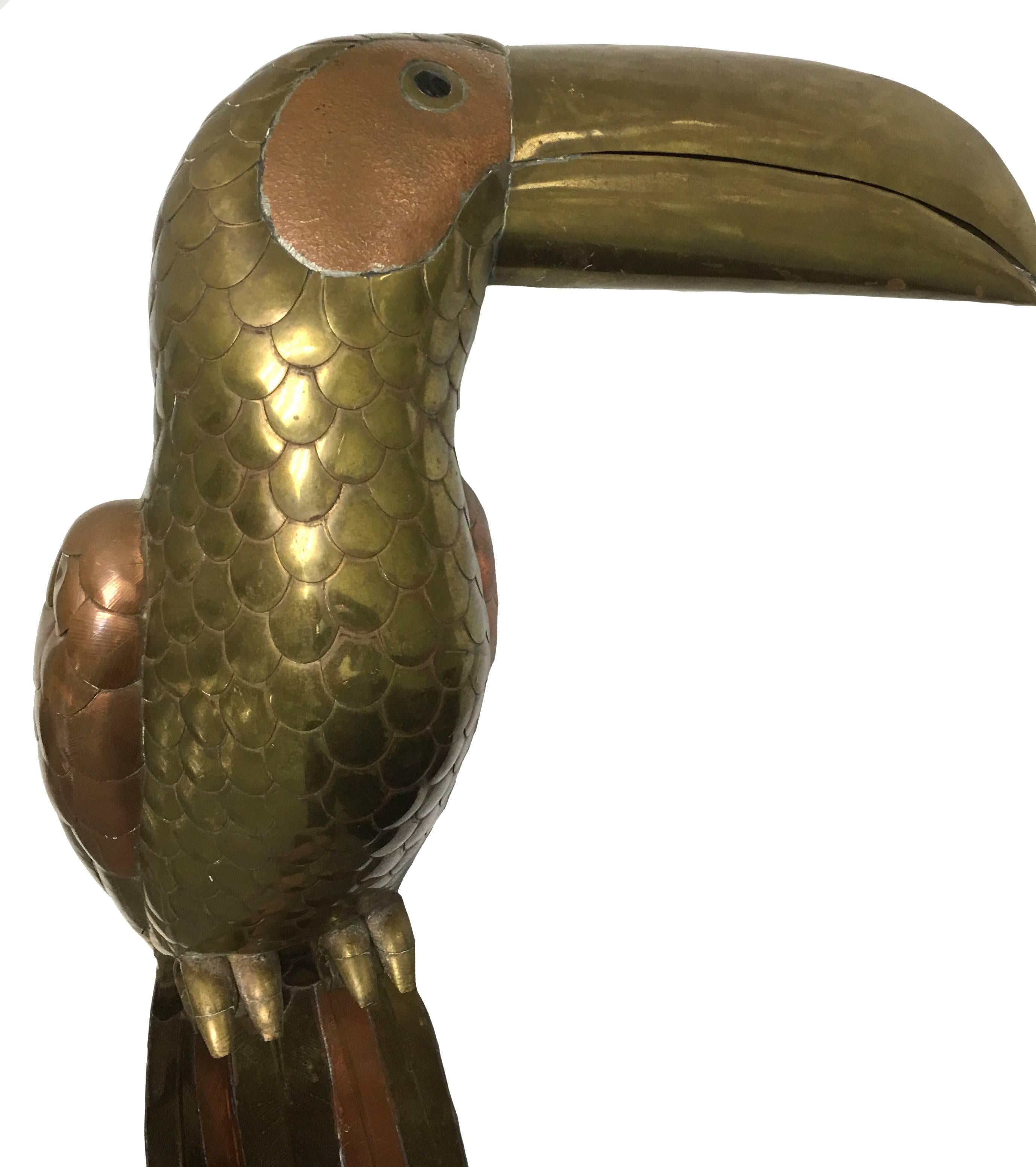 Mexican 1970s Sergio Bustamante Mixed Metal Hanging Toucan 