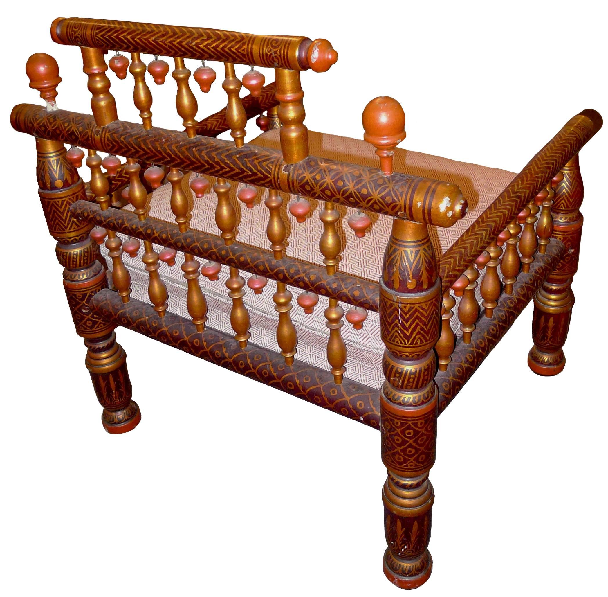 Anglo-Indian Indian Sankheda Painted Armchair Newly Upholstered