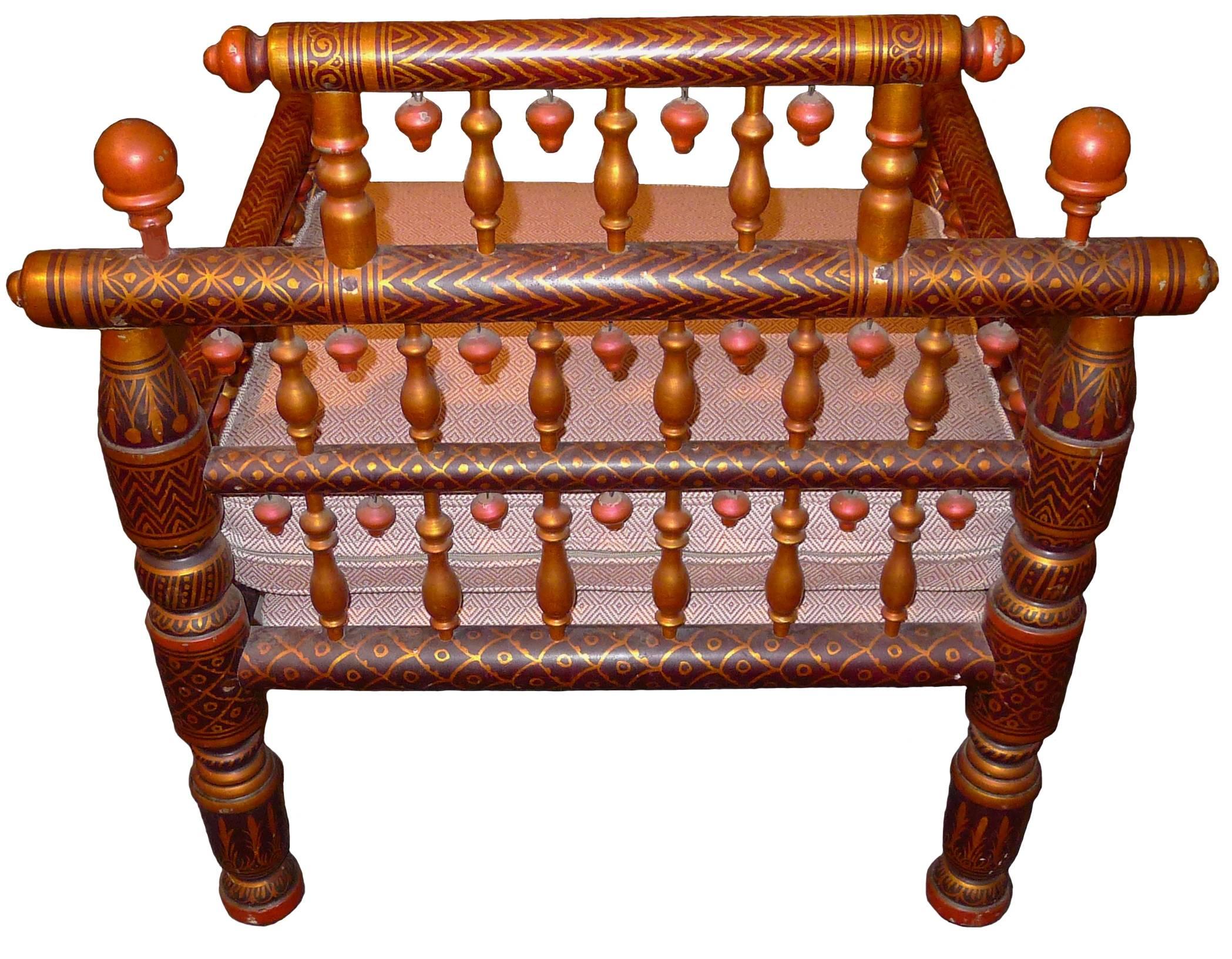 Indian Sankheda Painted Armchair Newly Upholstered In Good Condition In Stamford, CT