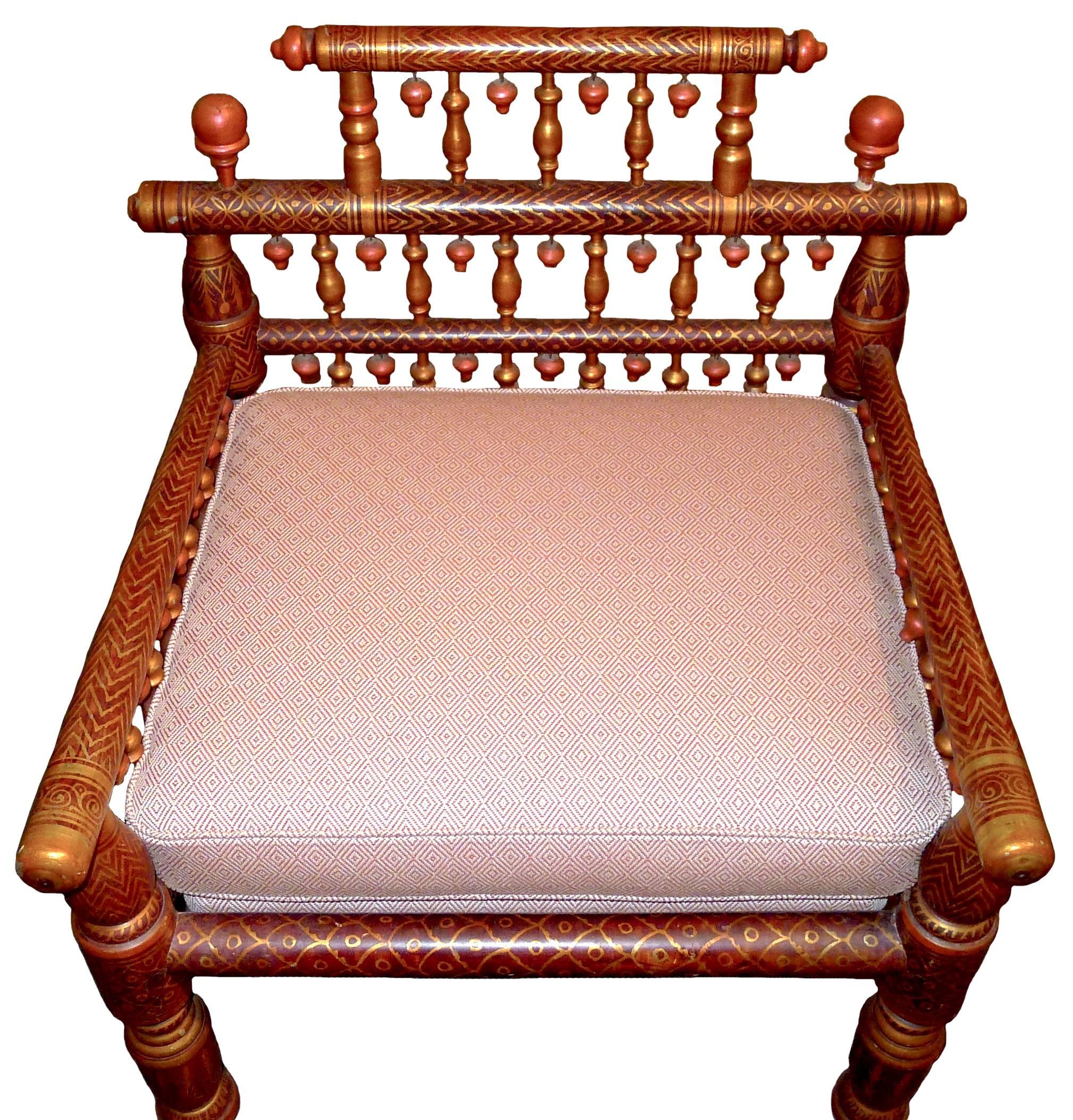 20th Century Indian Sankheda Painted Armchair Newly Upholstered