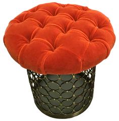 1968 Brass Geometric Ring Tufted Swivel Stool
