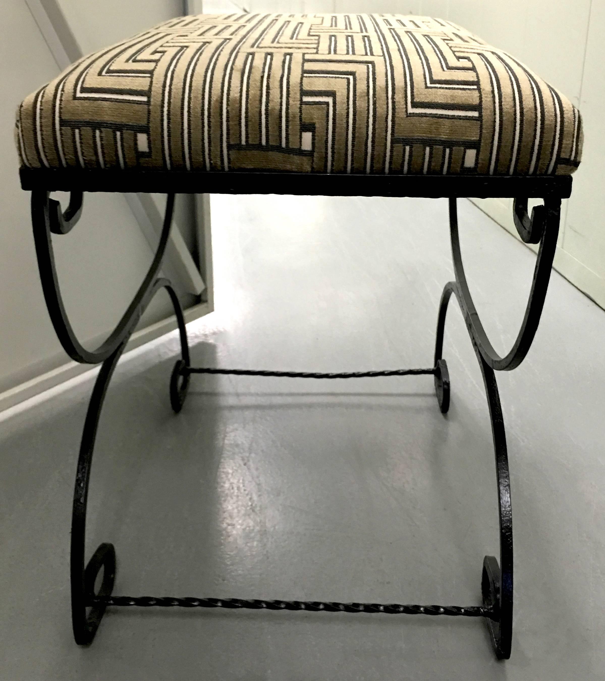 Greek Key Black Wrought Iron Bench In Excellent Condition In Stamford, CT