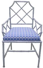 SALE Chinese Chippendale Style Gray Metal Bamboo Dining Chairs, Set of Four