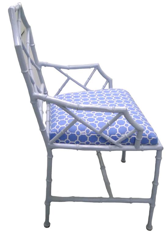 Chinese Chippendale Style Gray Metal Bamboo Dining Chairs, Set of Four